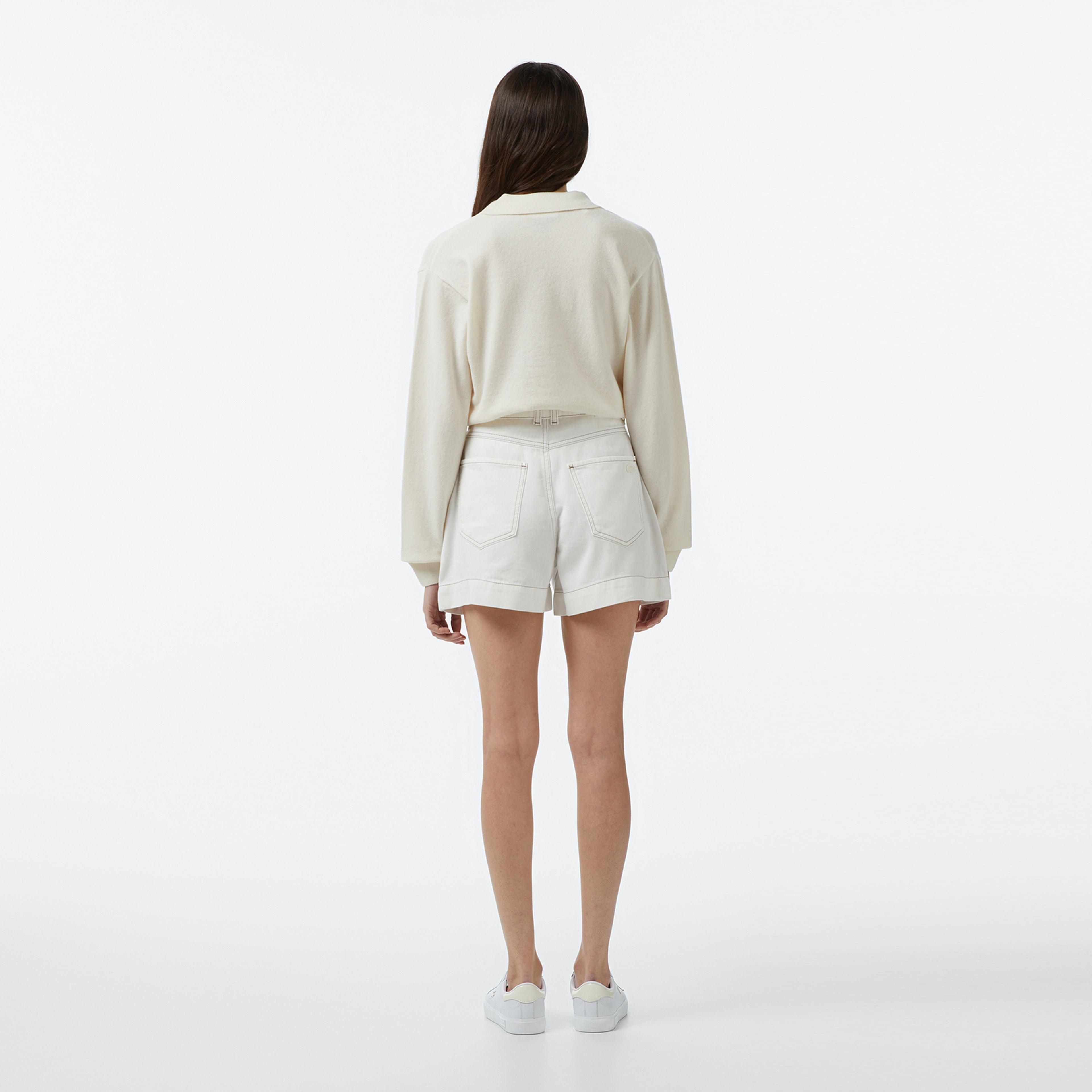 Kadın Slim Fit Krem Bermuda Şort