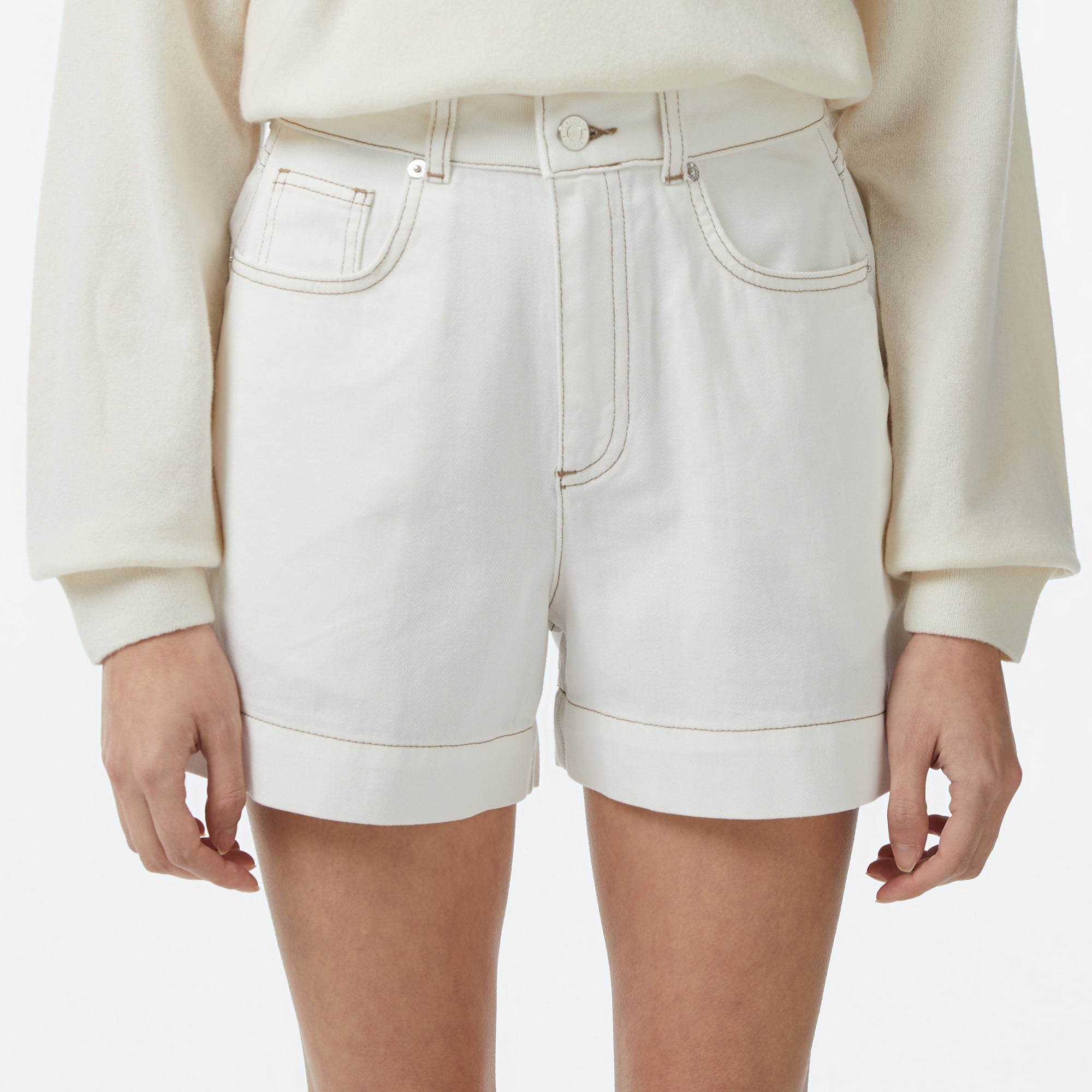 Kadın Slim Fit Krem Bermuda Şort