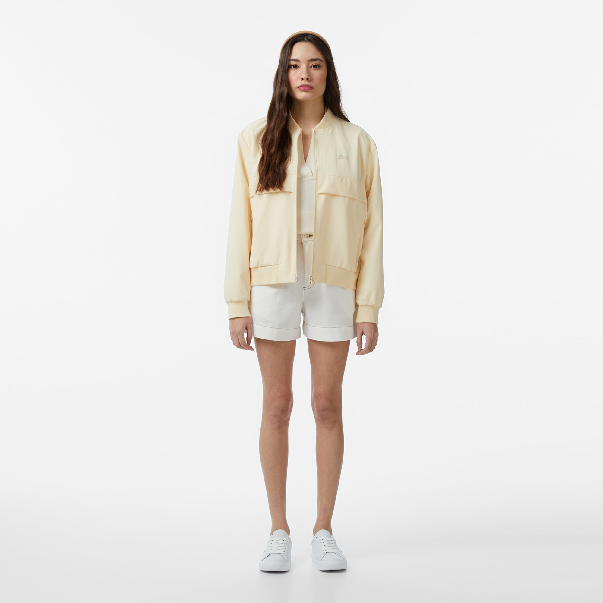 Kadın Slim Fit Krem Bermuda Şort