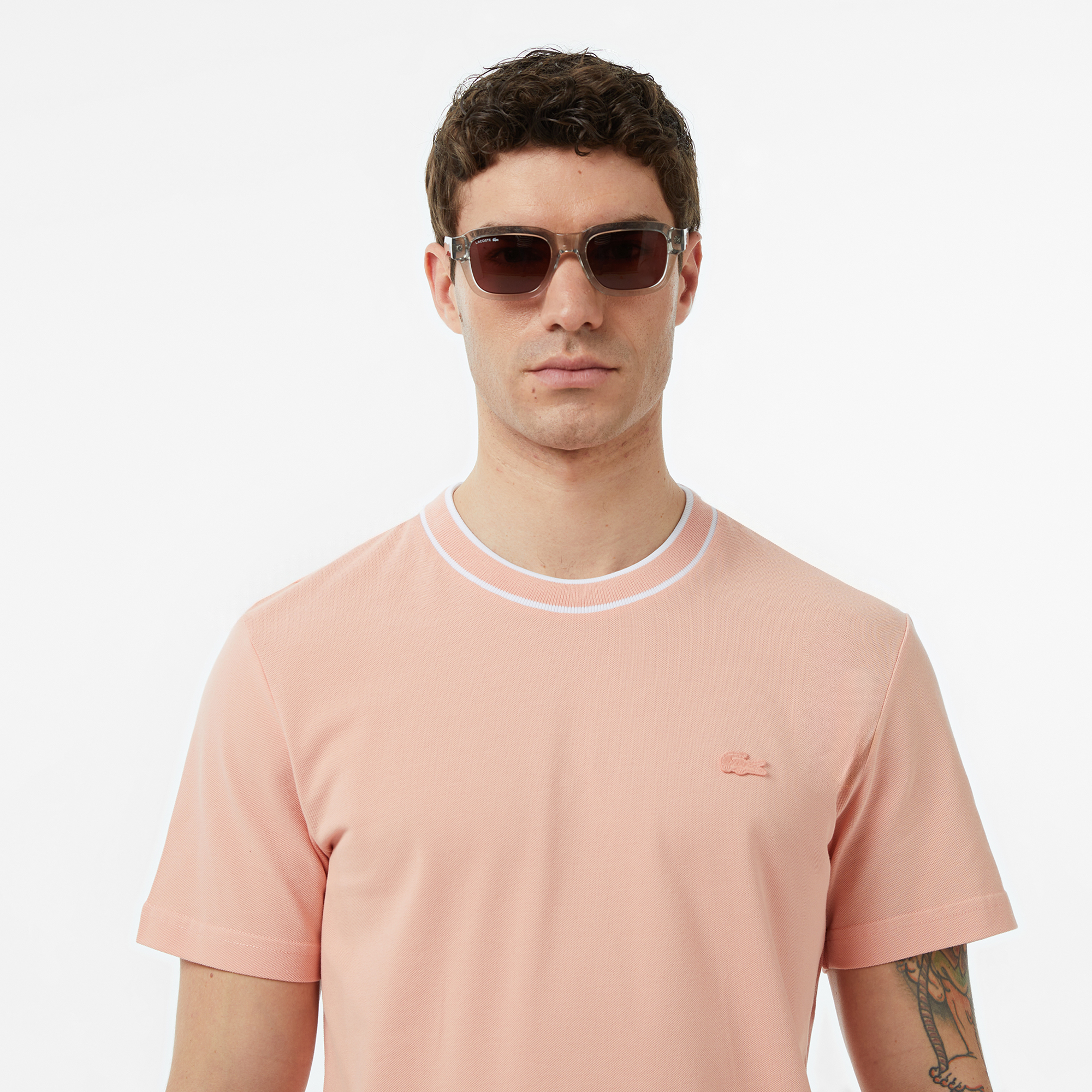 Lacoste Erkek Regular Fit Bisiklet Yaka Pembe T-Shirt görsel 6