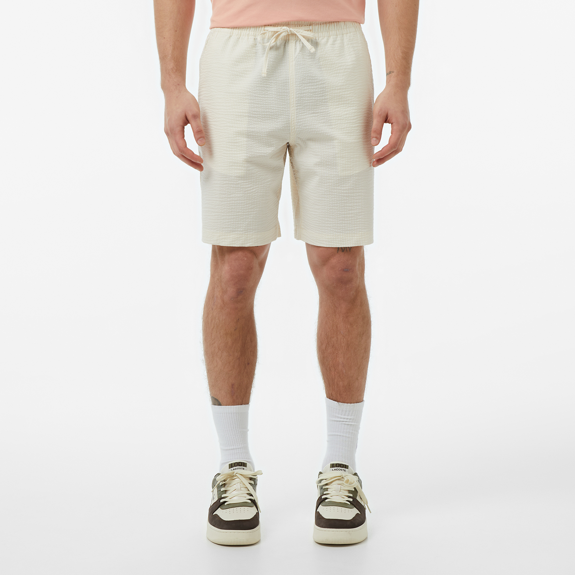 Lacoste Erkek Relaxed Fit Çizgili Beyaz Şort görsel 8