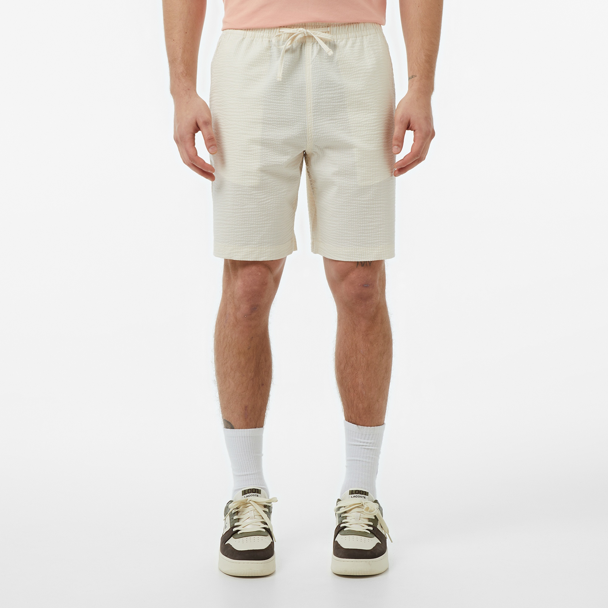 Erkek Relaxed Fit Çizgili Beyaz Şort