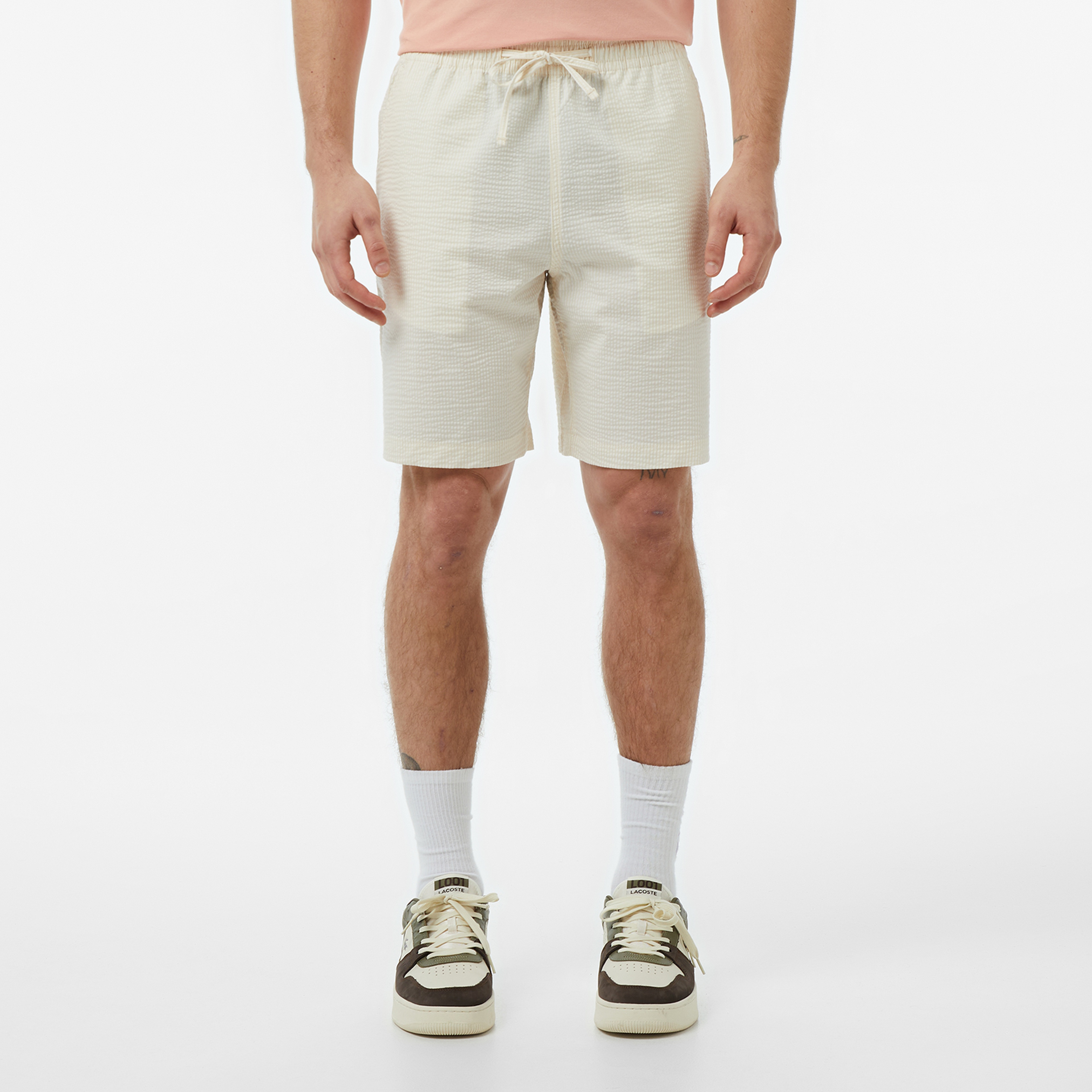 Erkek Relaxed Fit Çizgili Beyaz Şort