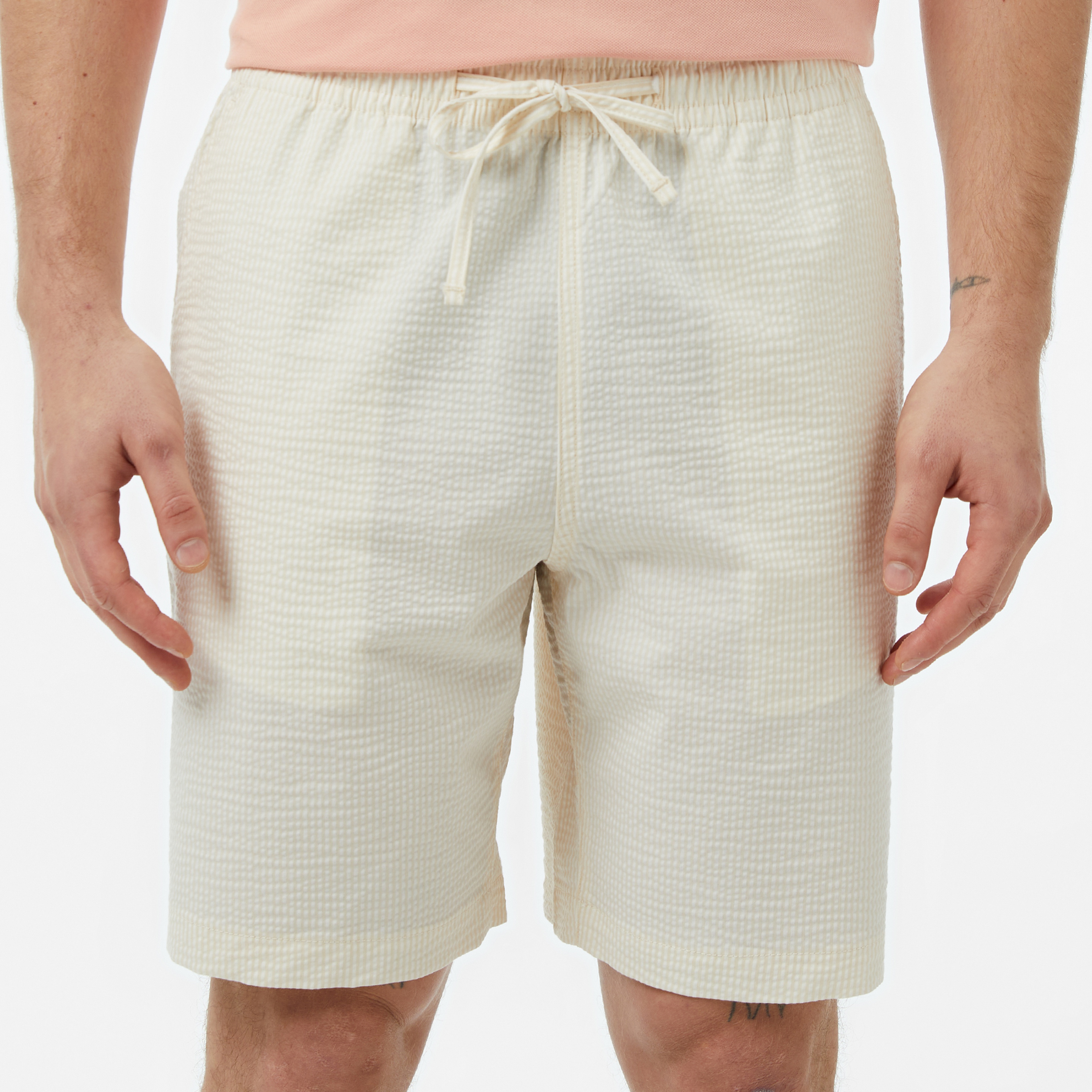 Erkek Relaxed Fit Çizgili Beyaz Şort