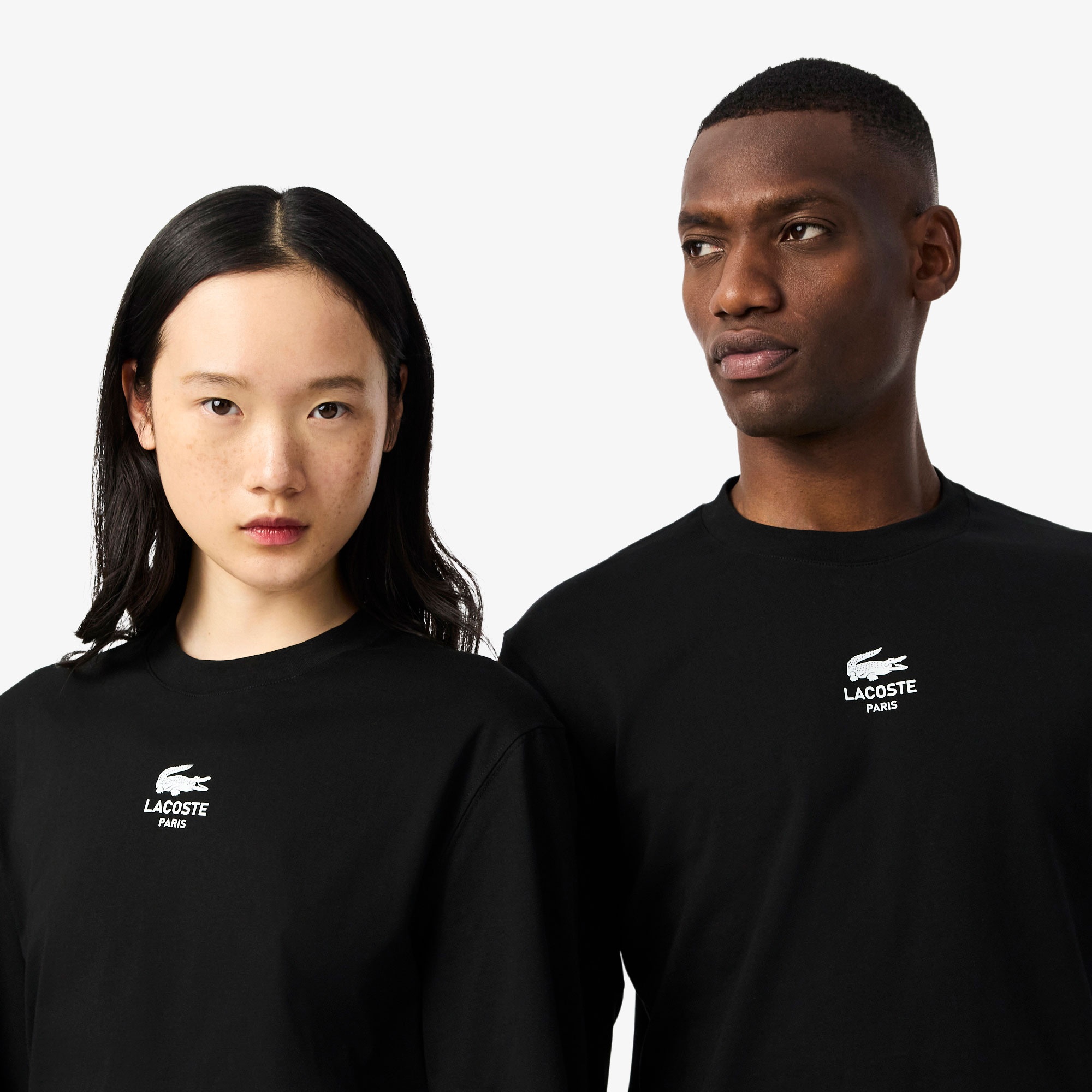 Unisex Classic Fit Uzun Kollu Bisiklet Yaka Baskılı Siyah T-Shirt