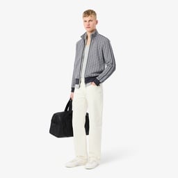 Erkek Regular Fit Fermuarlı Monogram Gri Sweatshirt Gri