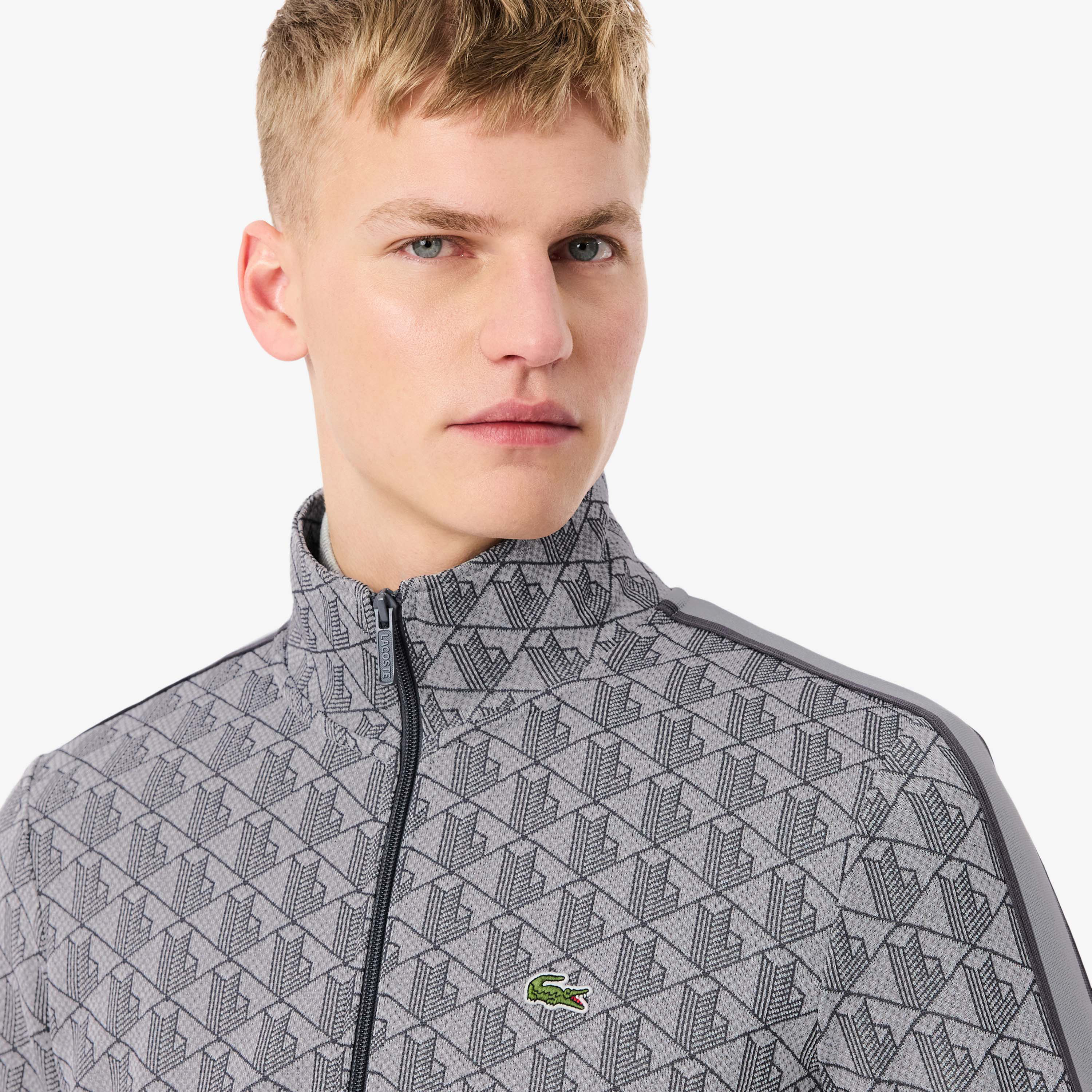 Lacoste Erkek Regular Fit Fermuarlı Monogram Gri Sweatshirt görsel 2