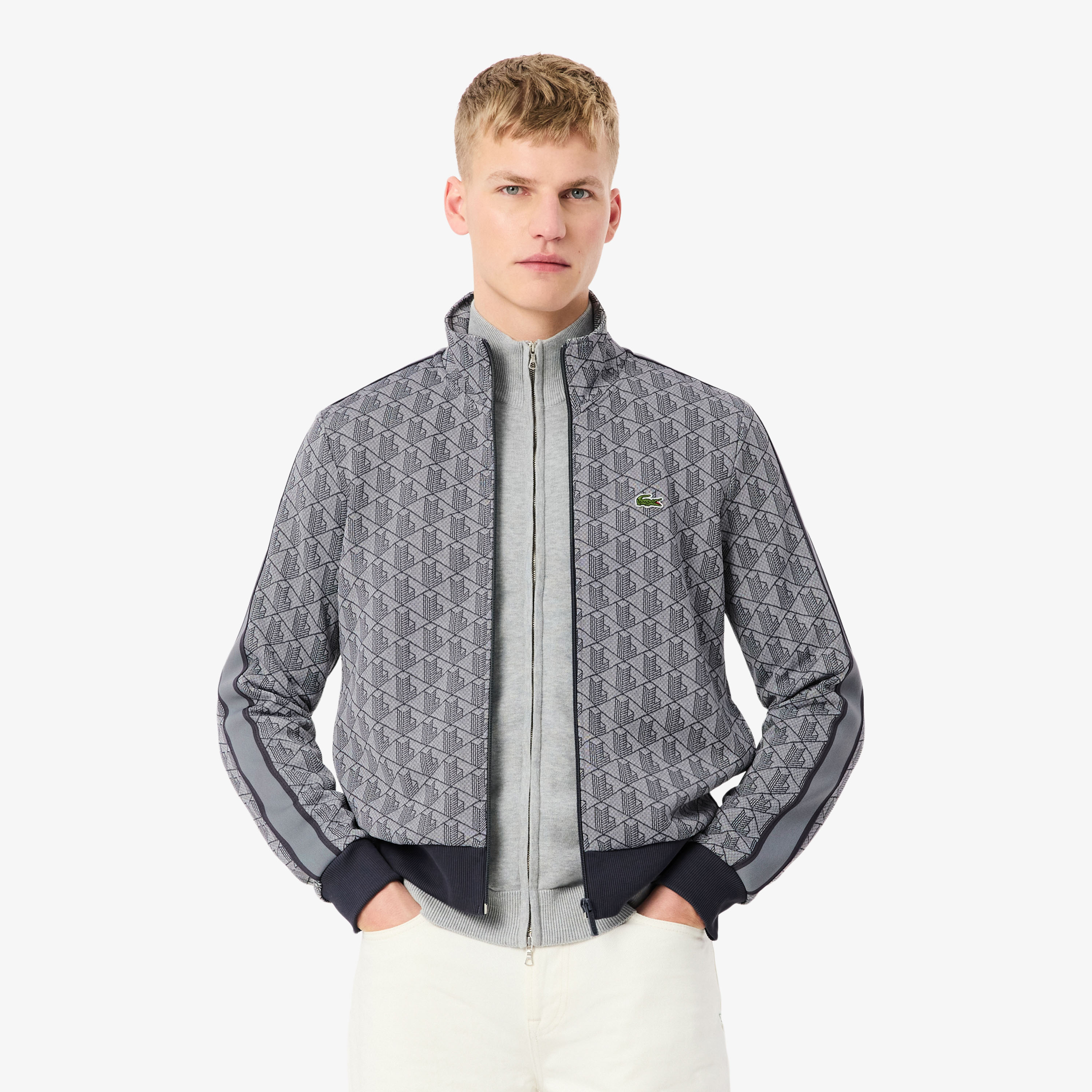Lacoste Erkek Regular Fit Fermuarlı Monogram Gri Sweatshirt