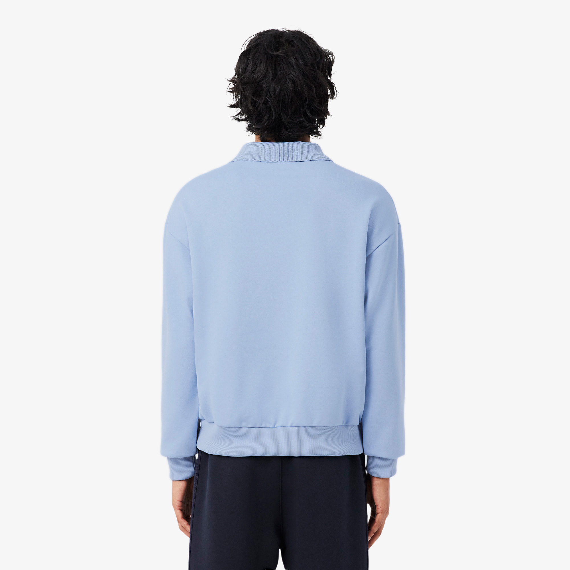 Lacoste Erkek Loose Fit Polo Yaka Mavi Sweatshirt görsel 3