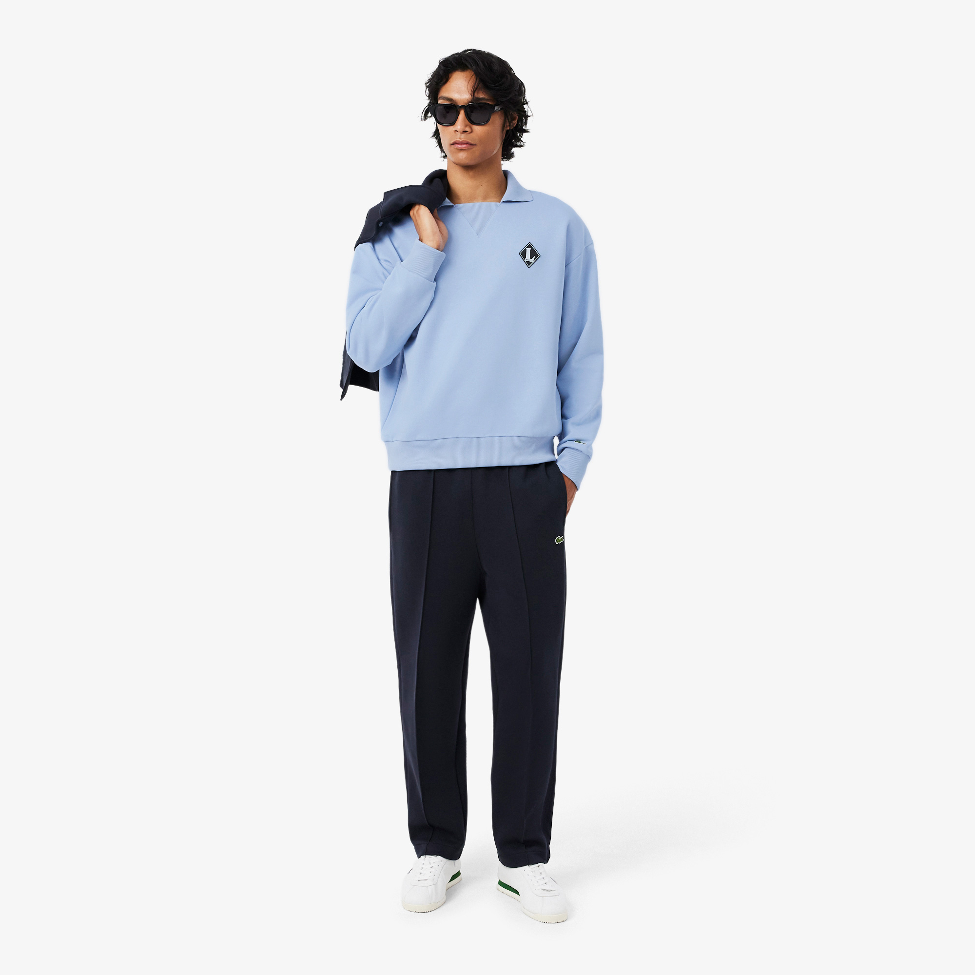 Lacoste Erkek Loose Fit Polo Yaka Mavi Sweatshirt görsel 4