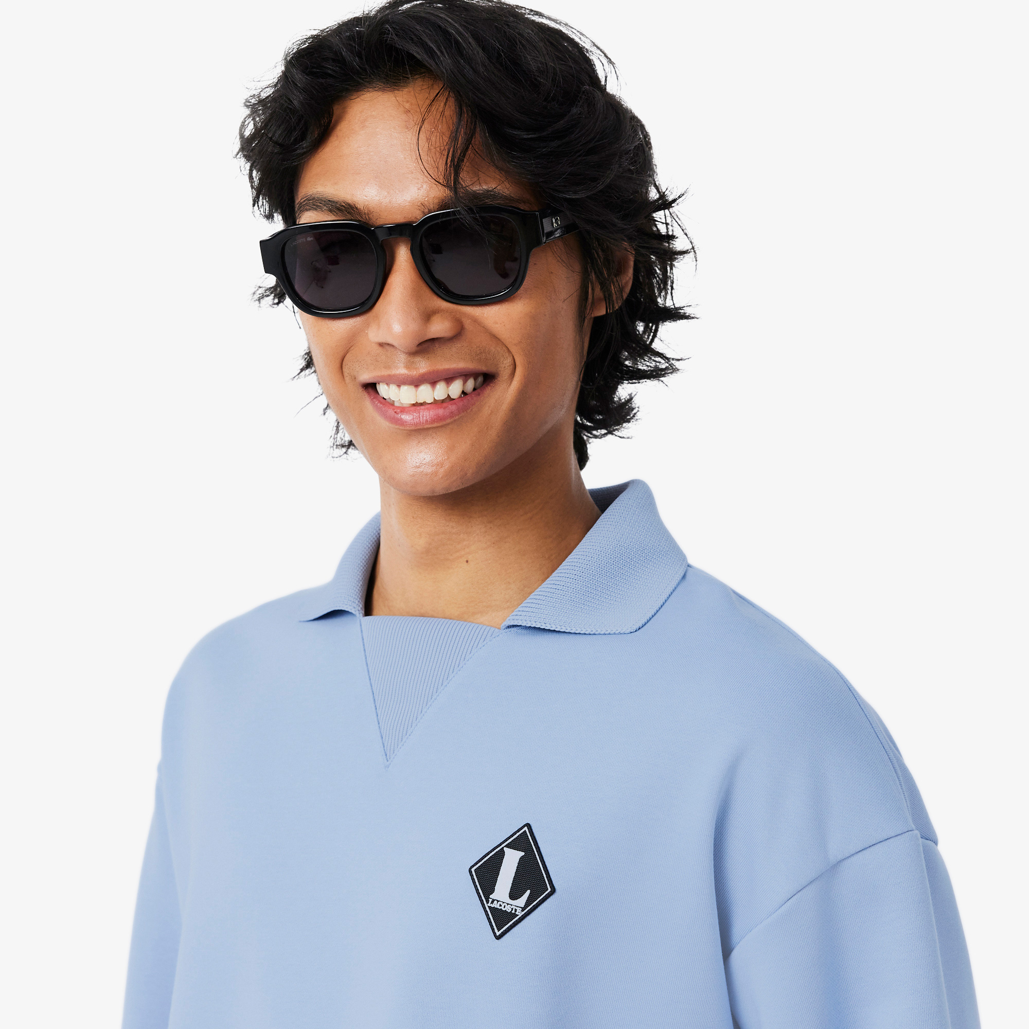 Lacoste Erkek Loose Fit Polo Yaka Mavi Sweatshirt görsel 2