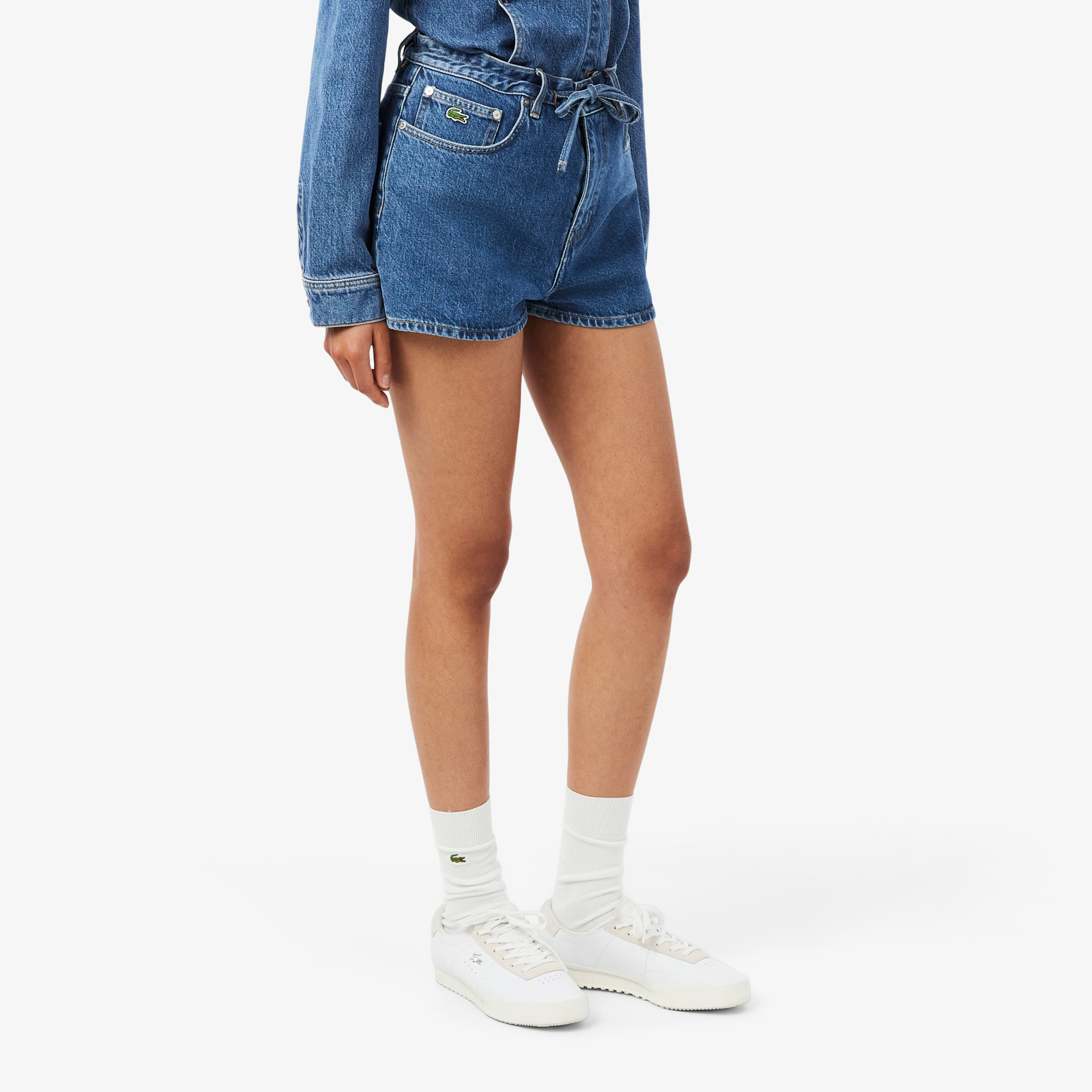 Lacoste Kadın Wide Leg Denim Lacivert Şort görsel 2