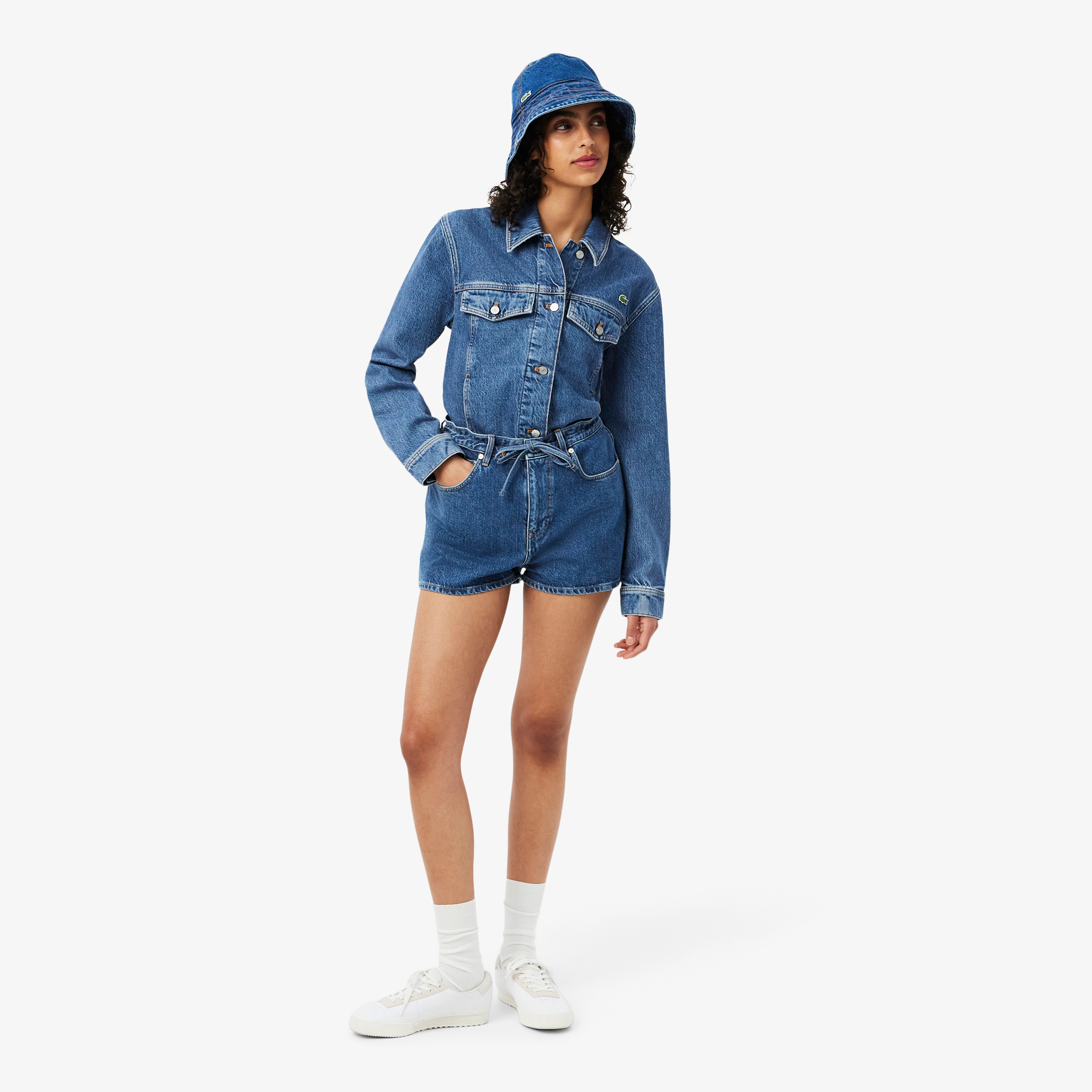 Lacoste Kadın Wide Leg Denim Lacivert Şort görsel 4