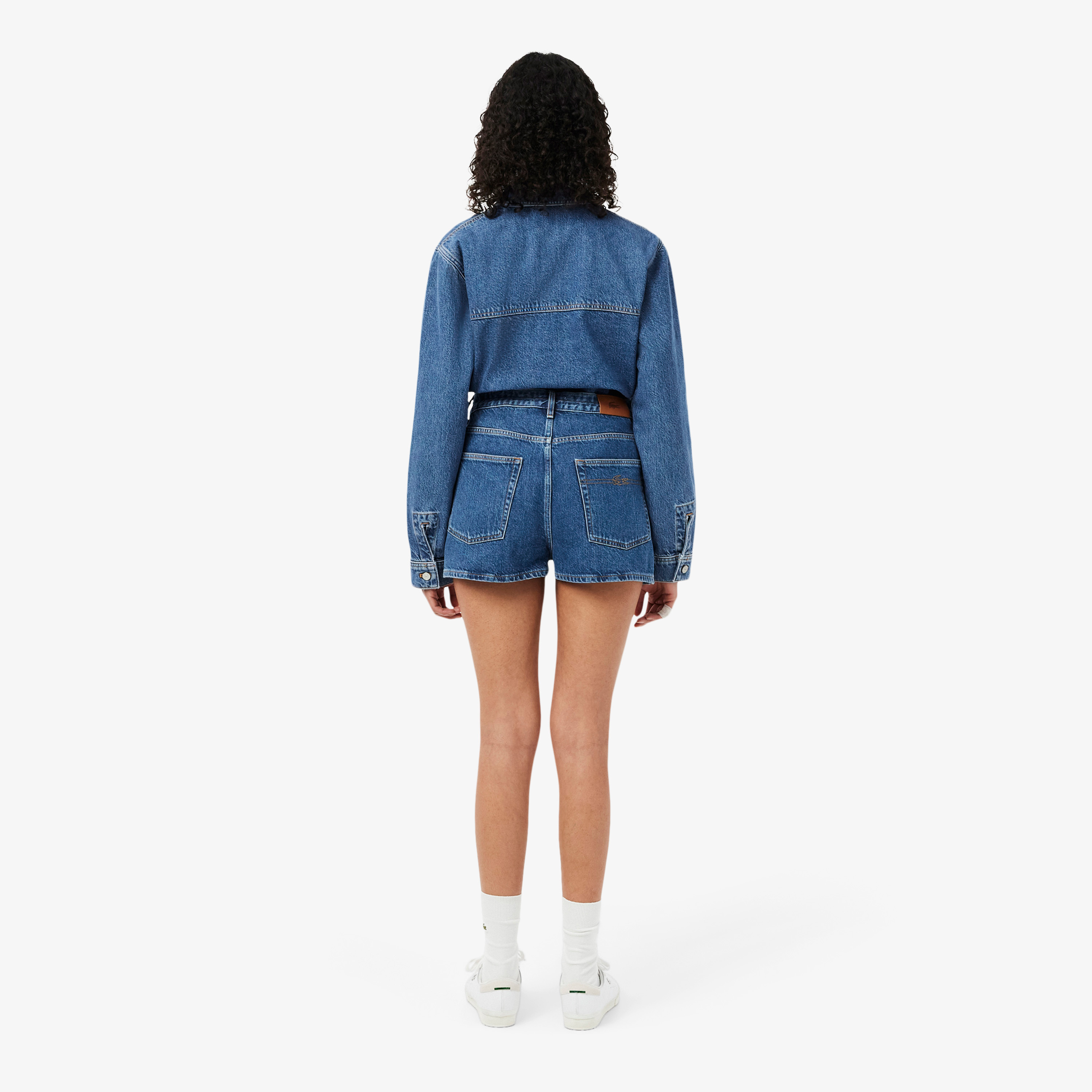 Lacoste Kadın Wide Leg Denim Lacivert Şort görsel 3