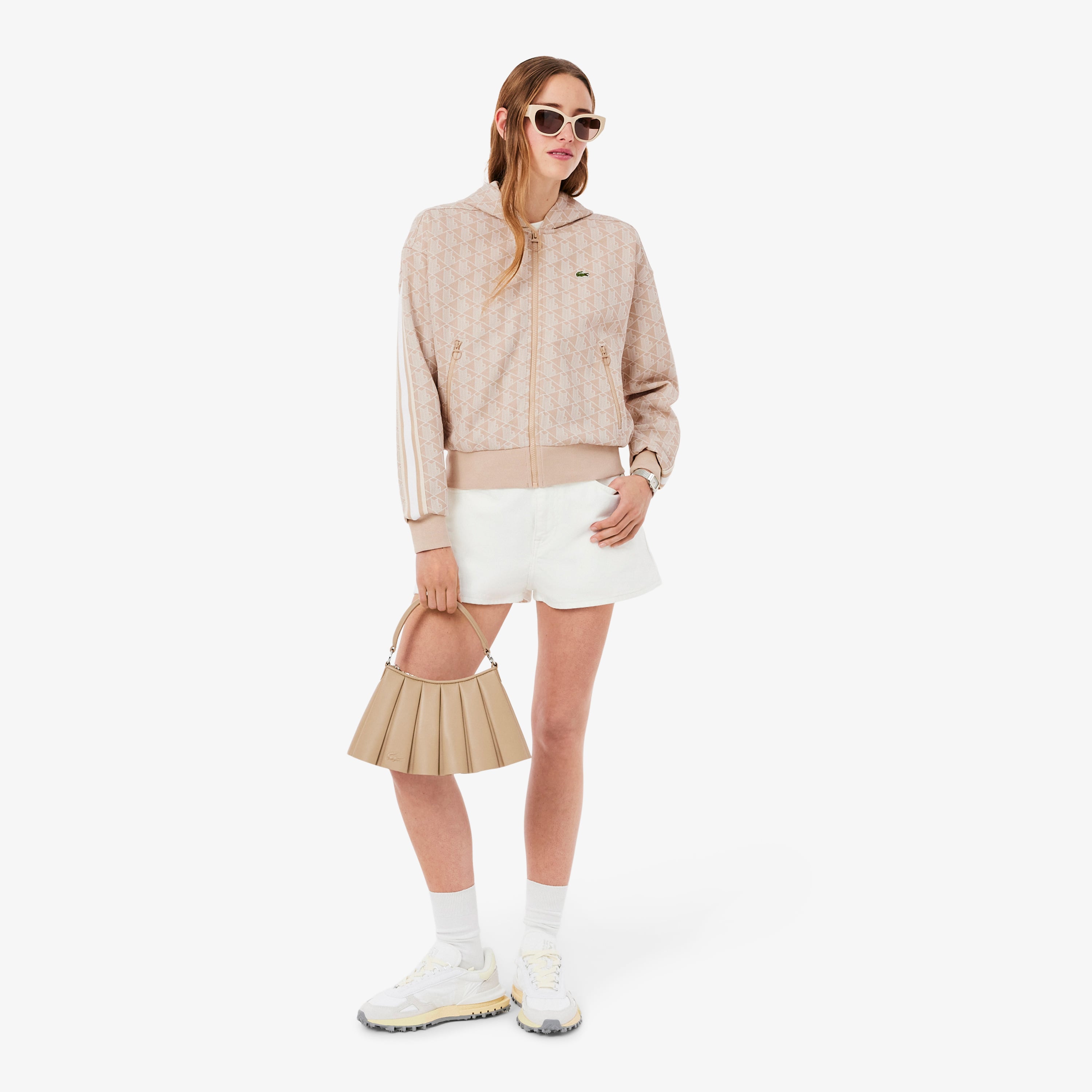 Lacoste Kadın Regular Fit Fermuarlı Monogram Pembe Sweatshirt görsel 4