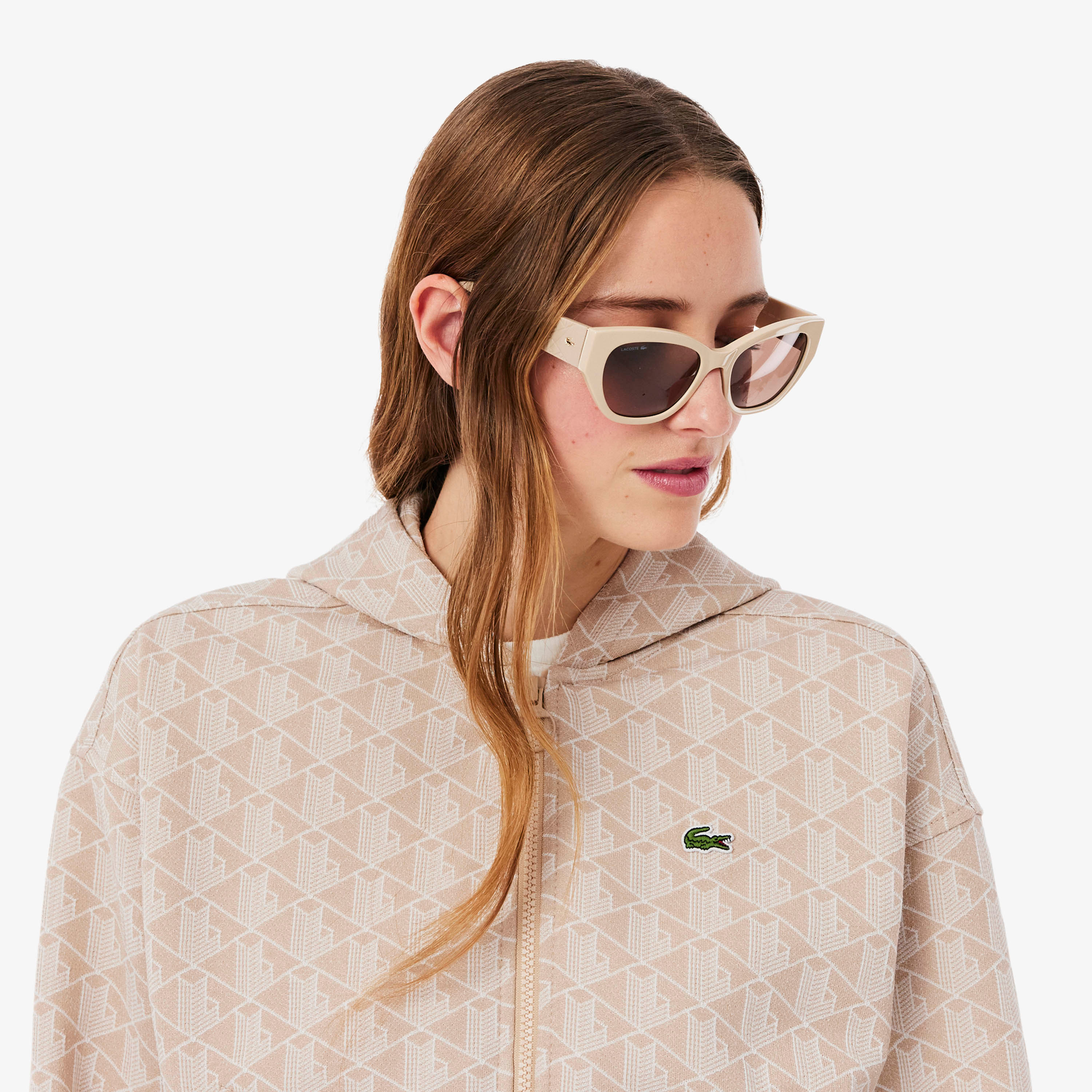 Lacoste Kadın Regular Fit Fermuarlı Monogram Pembe Sweatshirt görsel 2