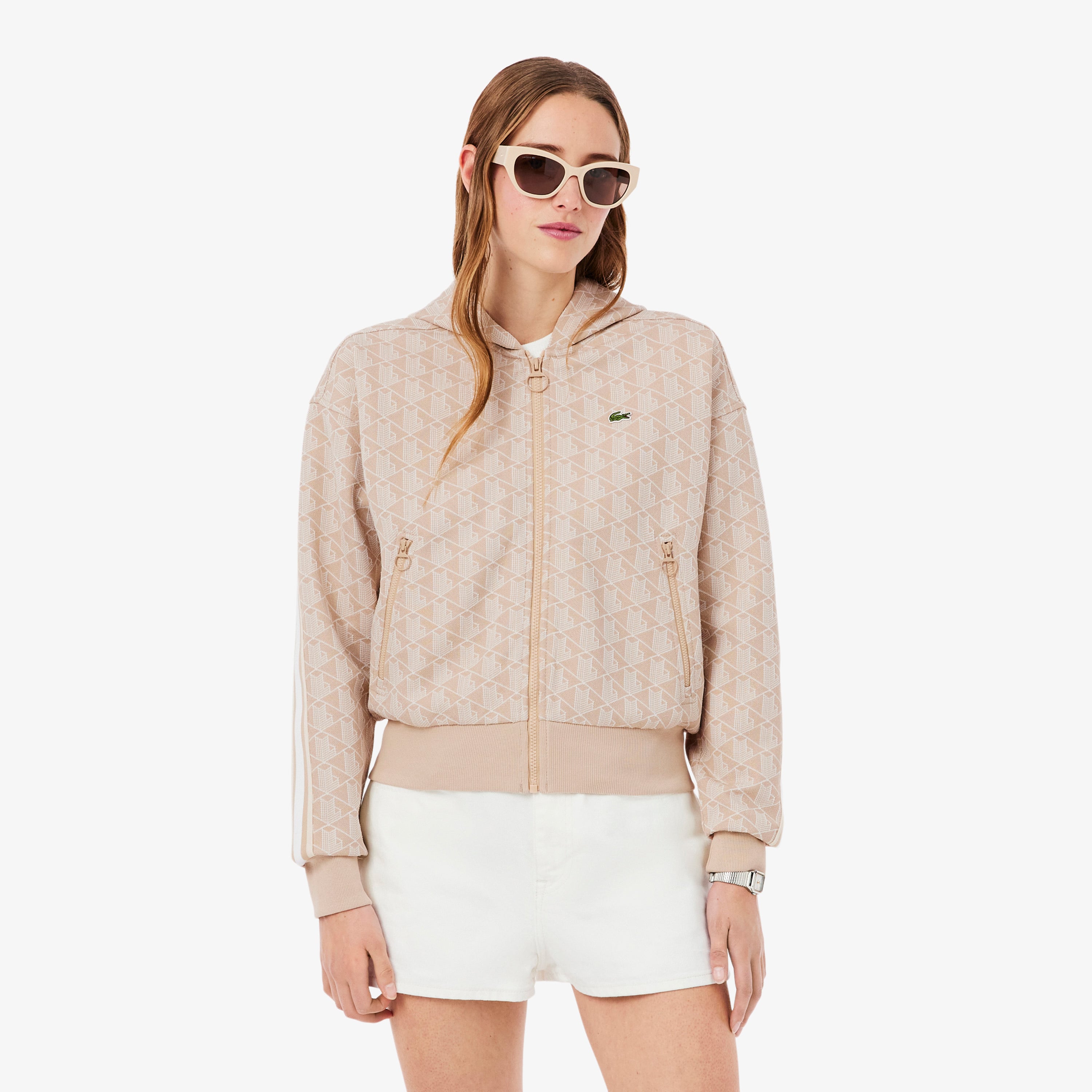Lacoste Kadın Regular Fit Fermuarlı Monogram Pembe Sweatshirt