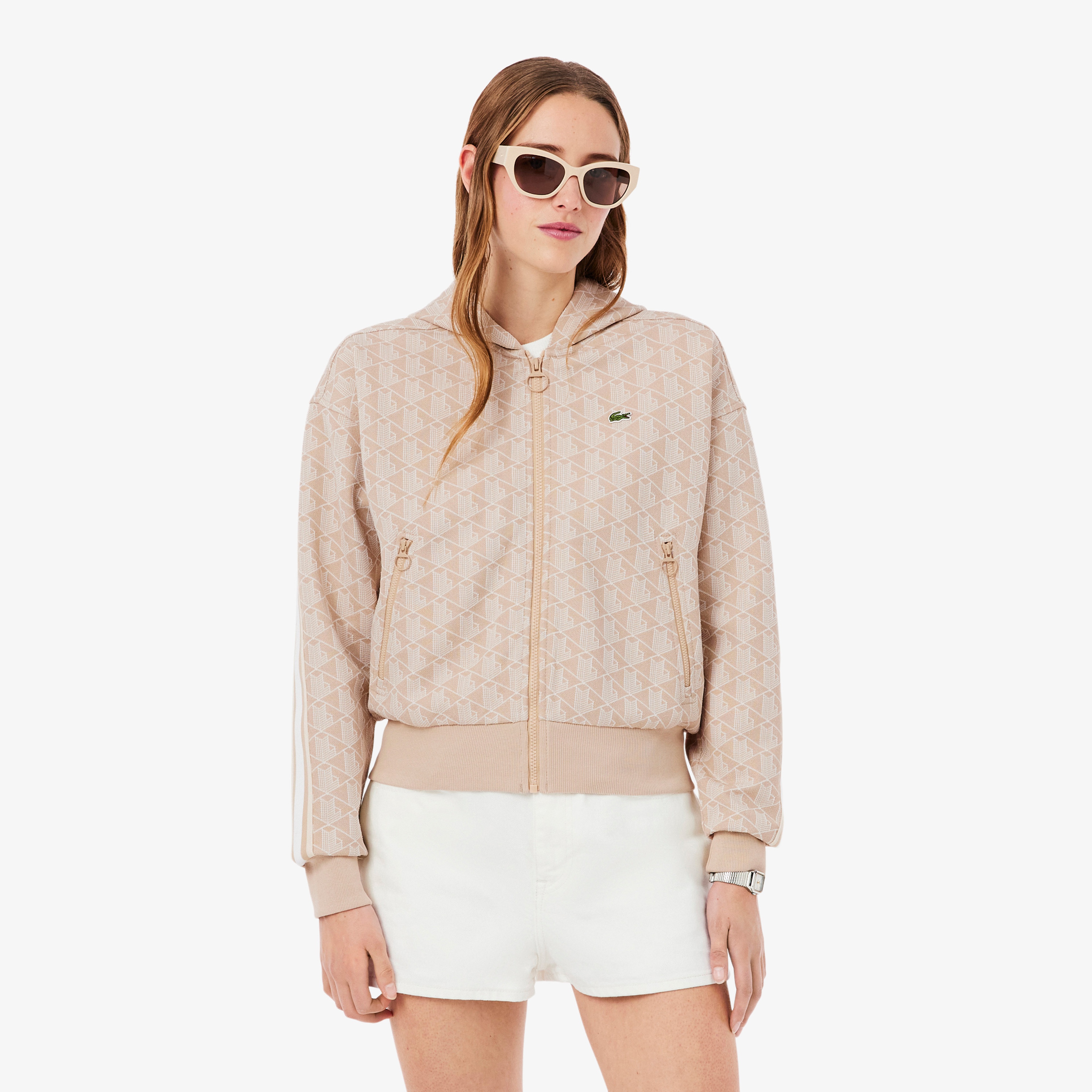 Kadın Regular Fit Fermuarlı Monogram Pembe Sweatshirt