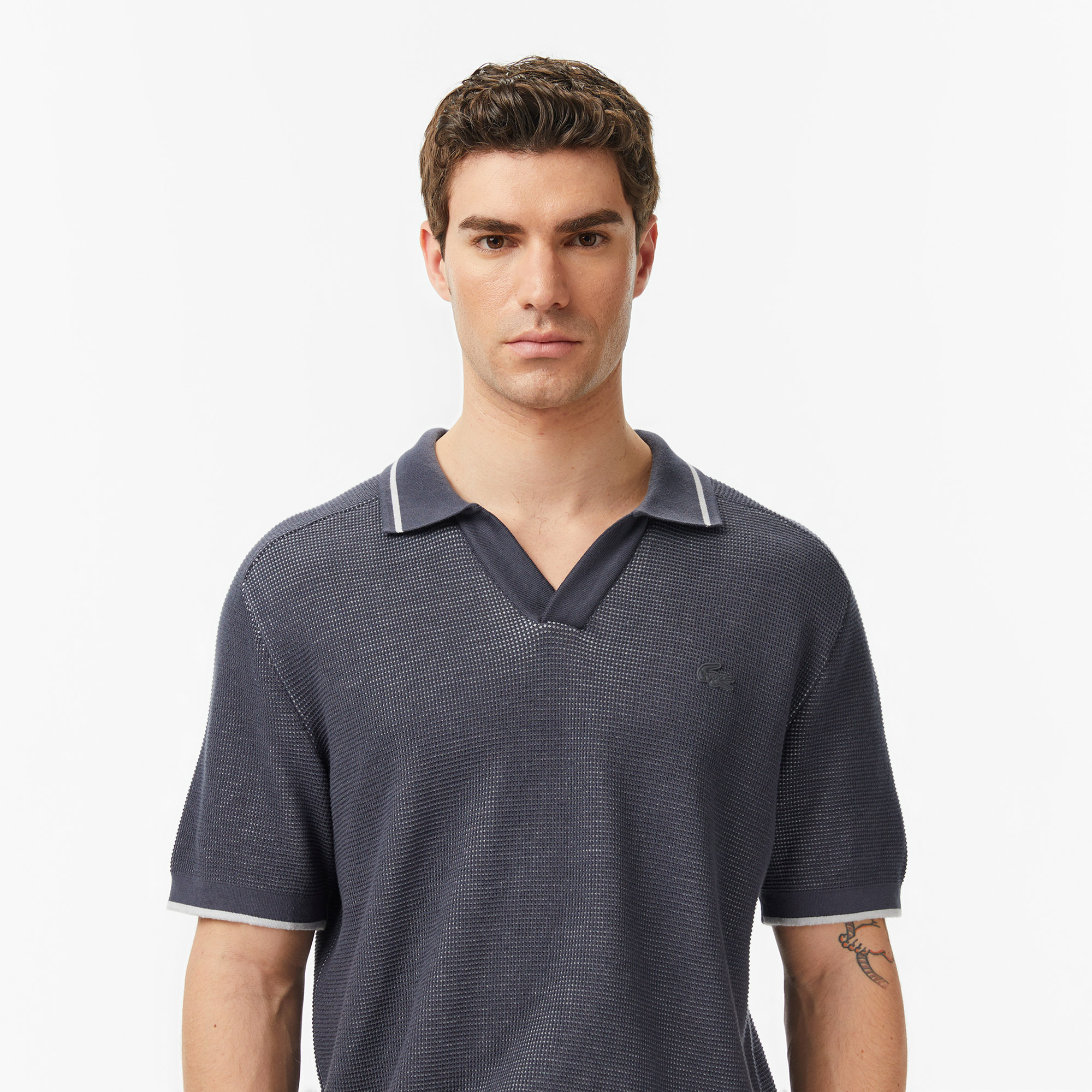 Lacoste Erkek Classic Fit Kısa Kollu Polo Yaka Koyu Gri Triko görsel 2