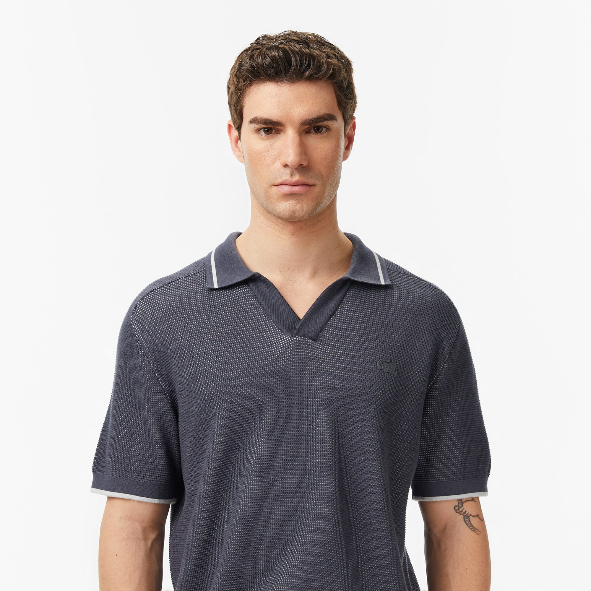 Erkek Classic Fit Kısa Kollu Polo Yaka Gri Triko