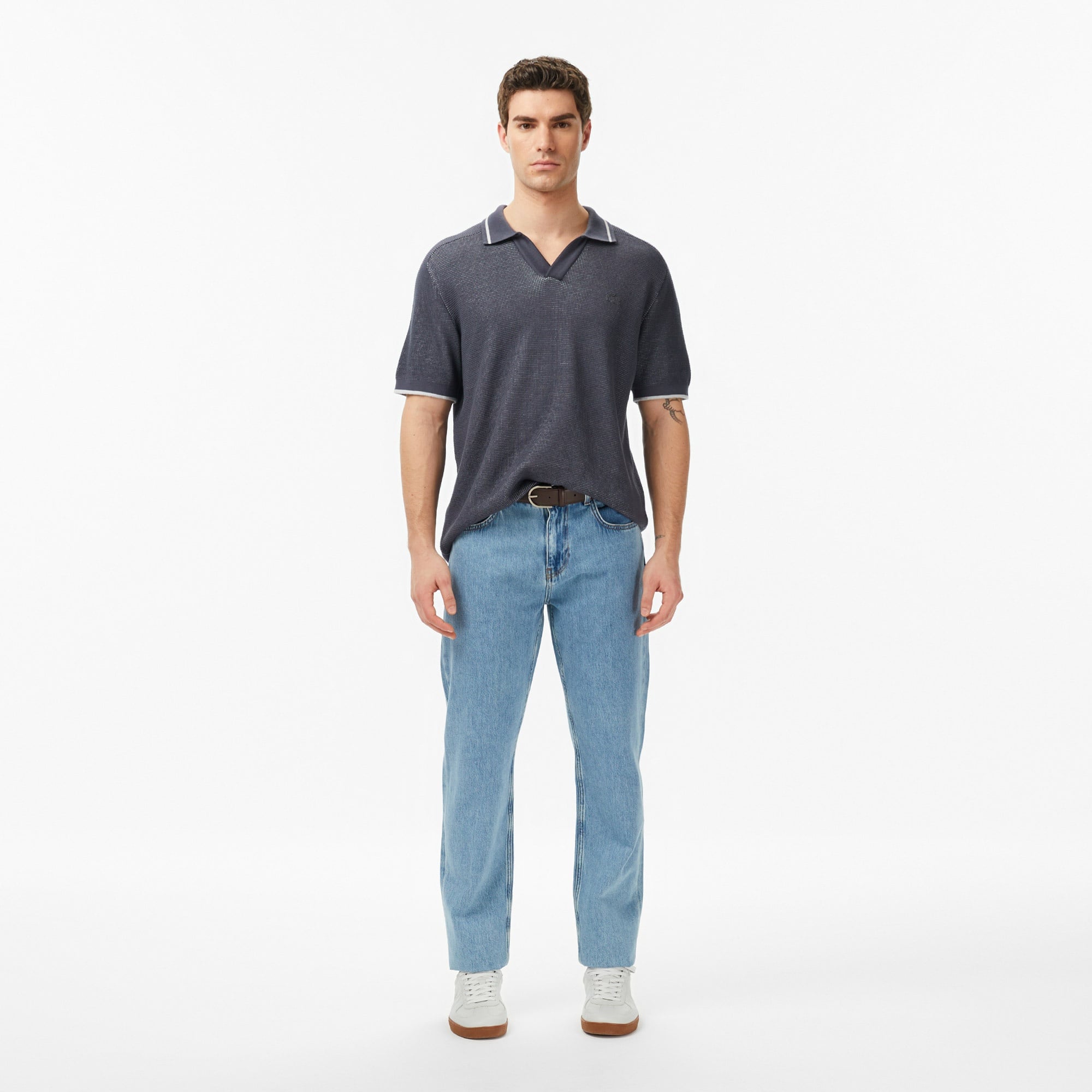 Erkek Classic Fit Kısa Kollu Polo Yaka Gri Triko