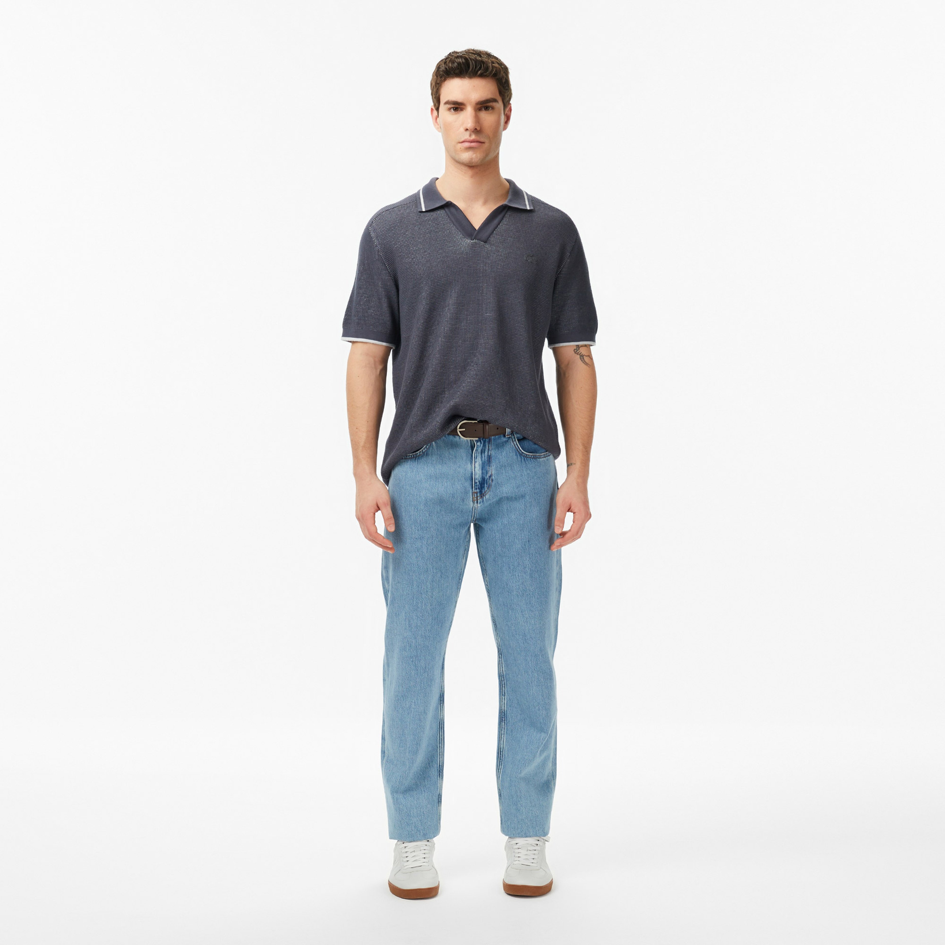 Erkek Classic Fit Kısa Kollu Polo Yaka Gri Triko Erkek Classic Fit Kısa Kollu Polo Yaka Gri Triko