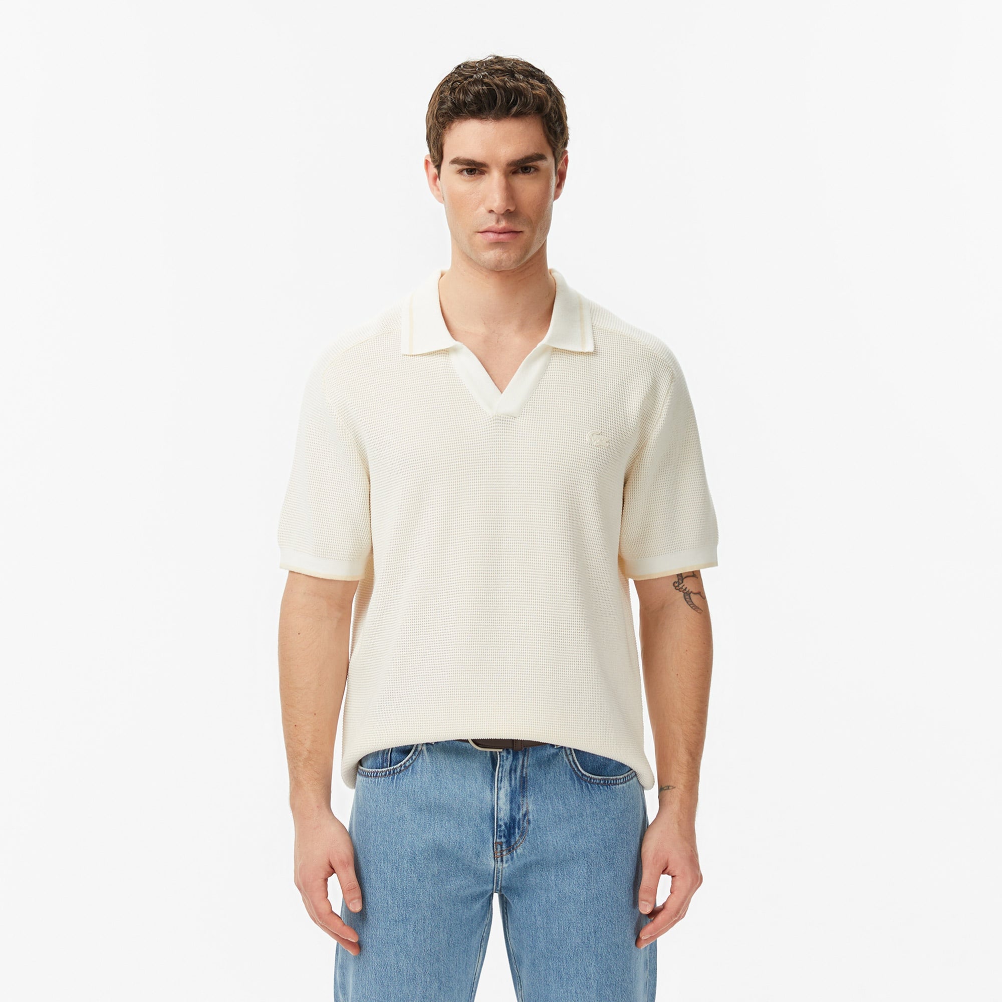 Erkek Classic Fit Kısa Kollu Polo Yaka Krem Triko