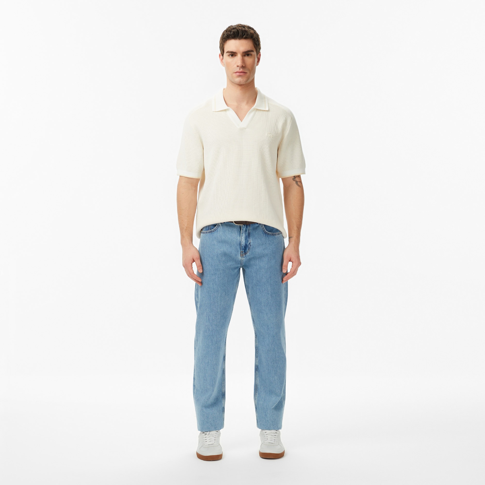 Erkek Classic Fit Kısa Kollu Polo Yaka Krem Triko