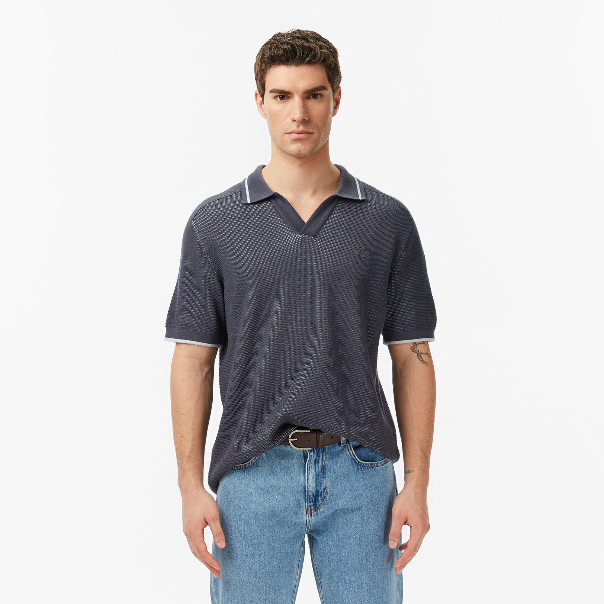 Erkek Classic Fit Kısa Kollu Polo Yaka Koyu Gri Triko AH0622-S5T