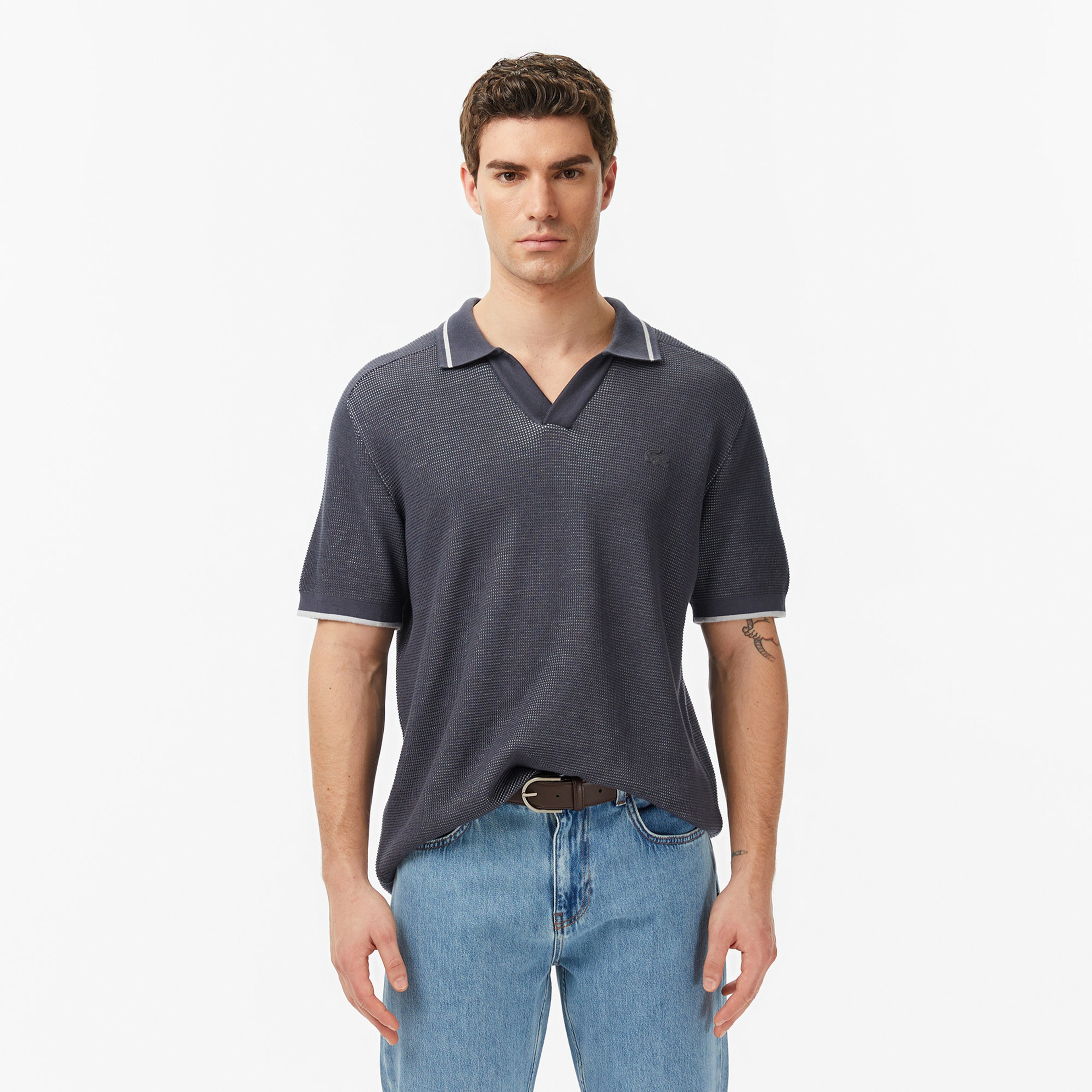 Erkek Classic Fit Kısa Kollu Polo Yaka Gri Triko Erkek Classic Fit Kısa Kollu Polo Yaka Gri Triko