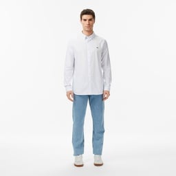 Erkek Slim Fit Düğmeli Yaka Açık Mavi Gömlek Mavi