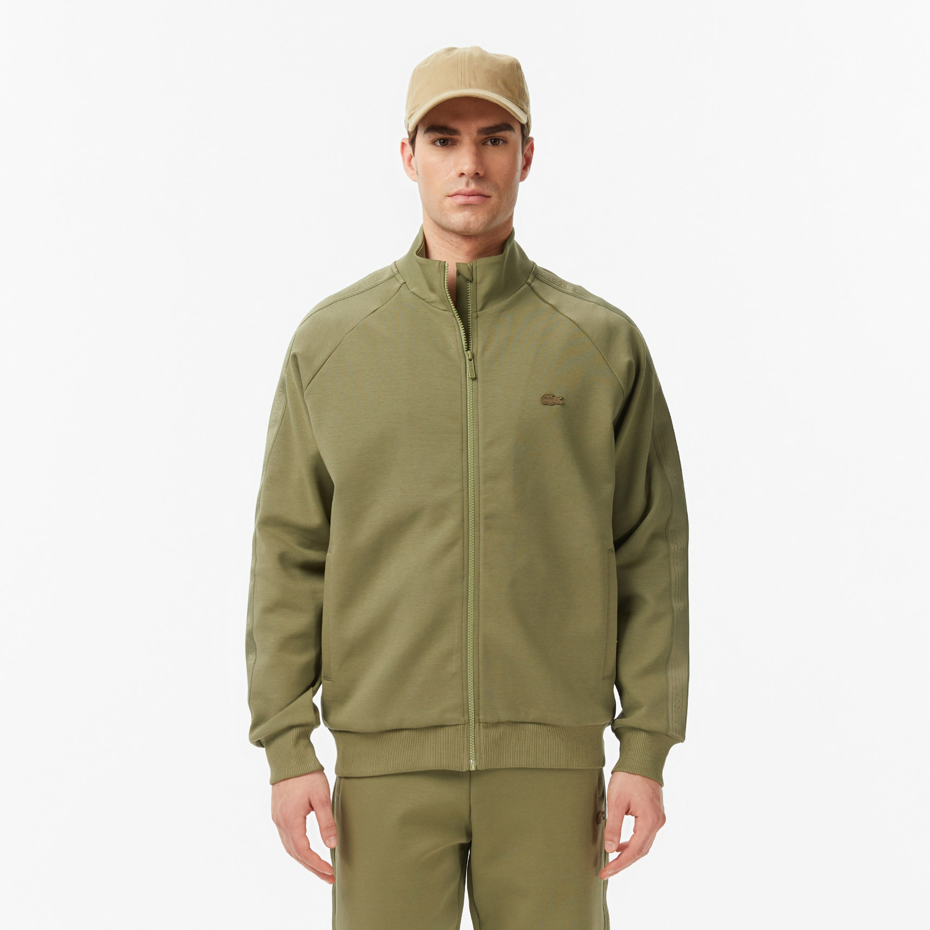 Erkek Classic Fit Dik Yaka Haki Sweatshirt