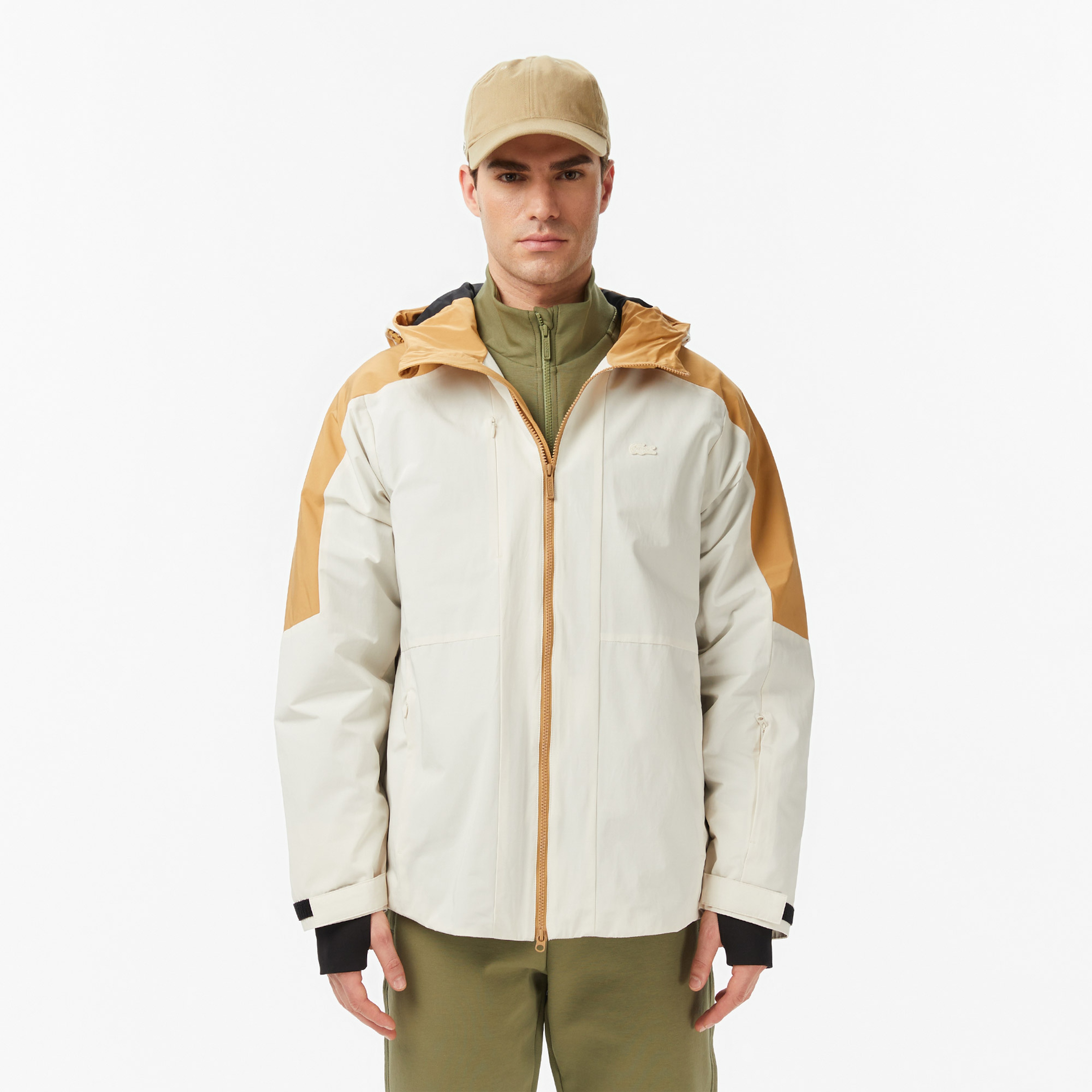 Erkek Relaxed Fit Kapüşonlu Renk Bloklu Krem Mont Erkek Relaxed Fit Kapüşonlu Renk Bloklu Krem Mont