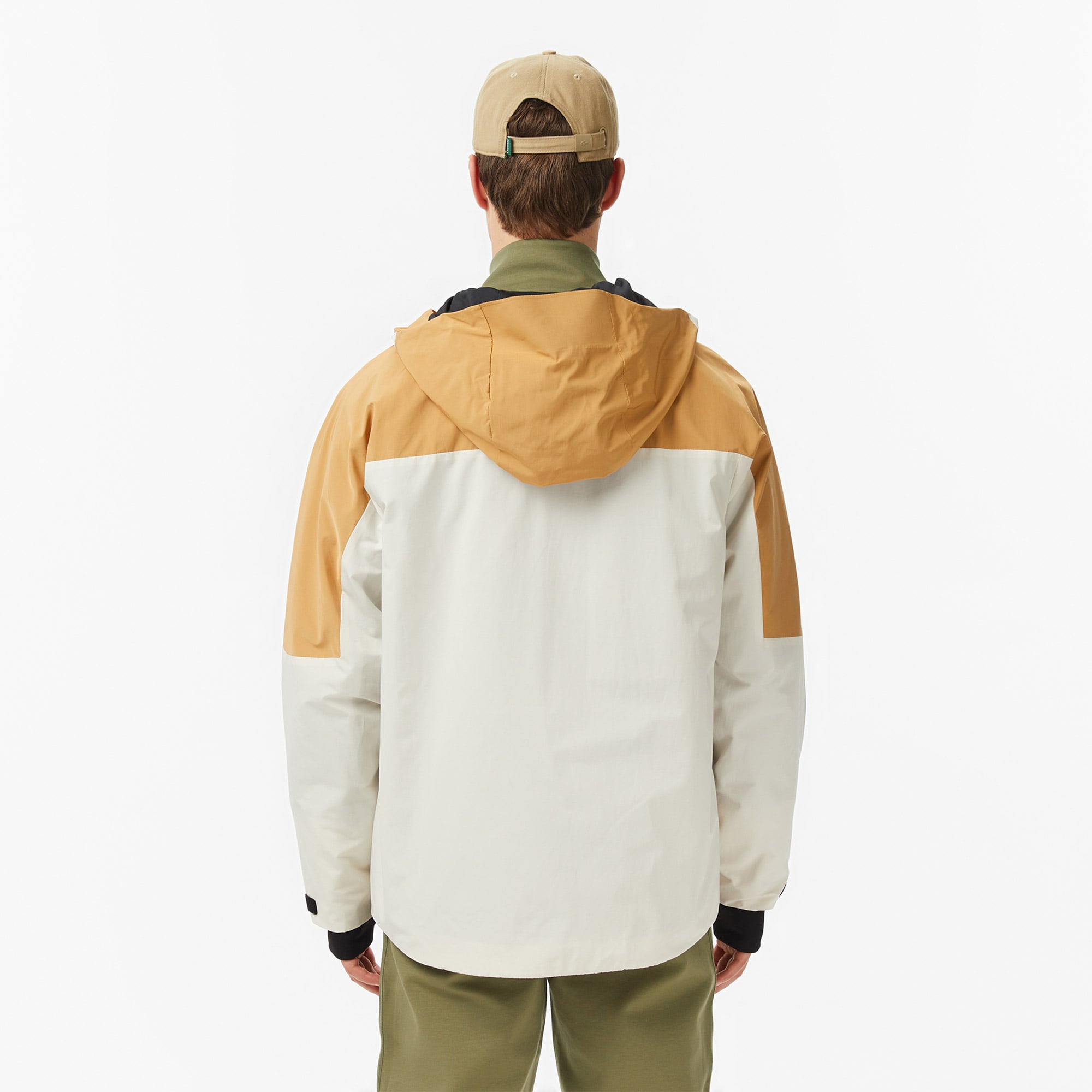 Lacoste Erkek Relaxed Fit Kapüşonlu Renk Bloklu Krem Mont görsel 5