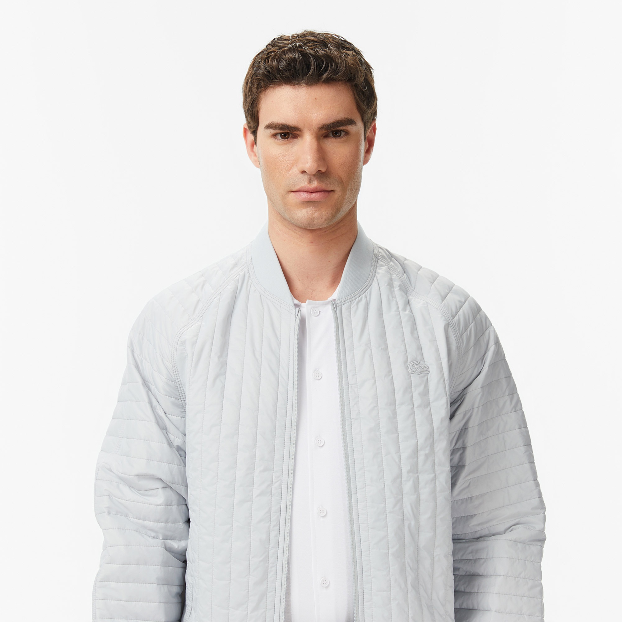 Erkek Relaxed Fit Fermuarlı Gri Bomber Ceket