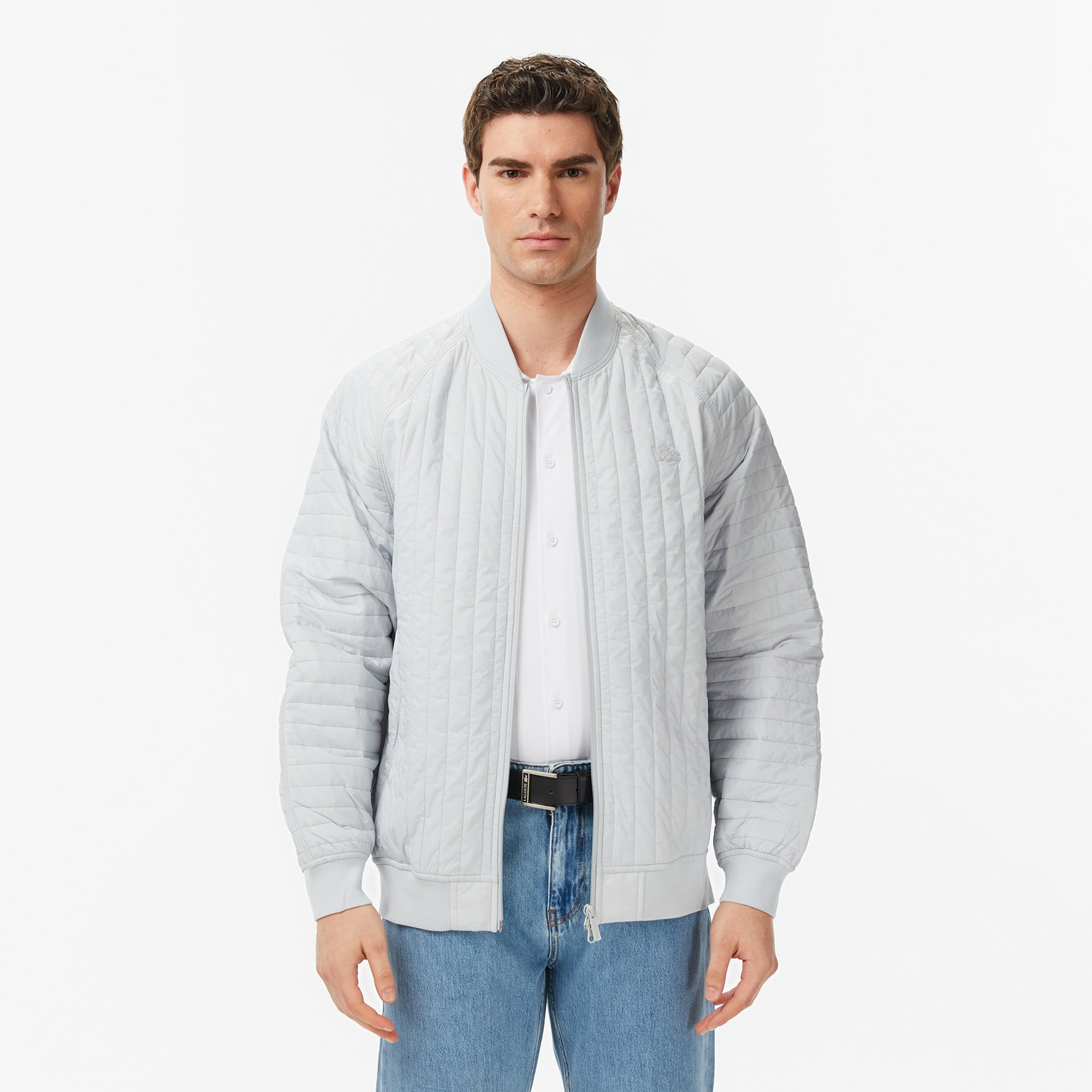 Erkek Relaxed Fit Fermuarlı Gri Bomber Ceket