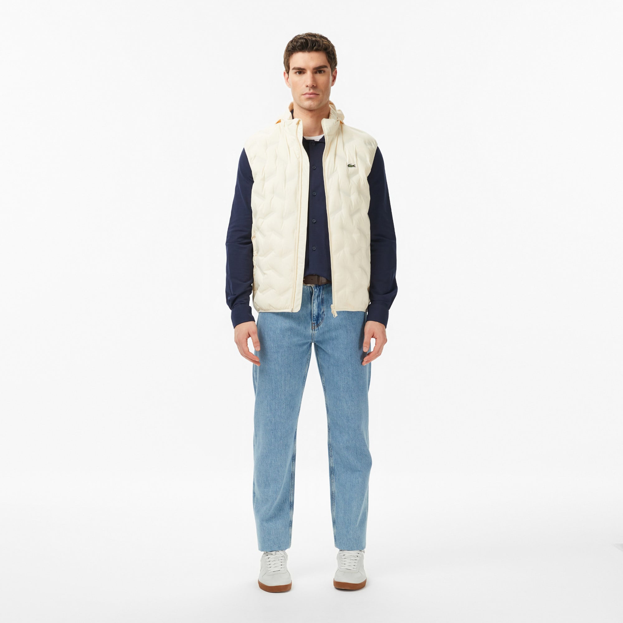 Lacoste Erkek Regular Fit Dik Yaka Kapitone Bej Yelek görsel 6