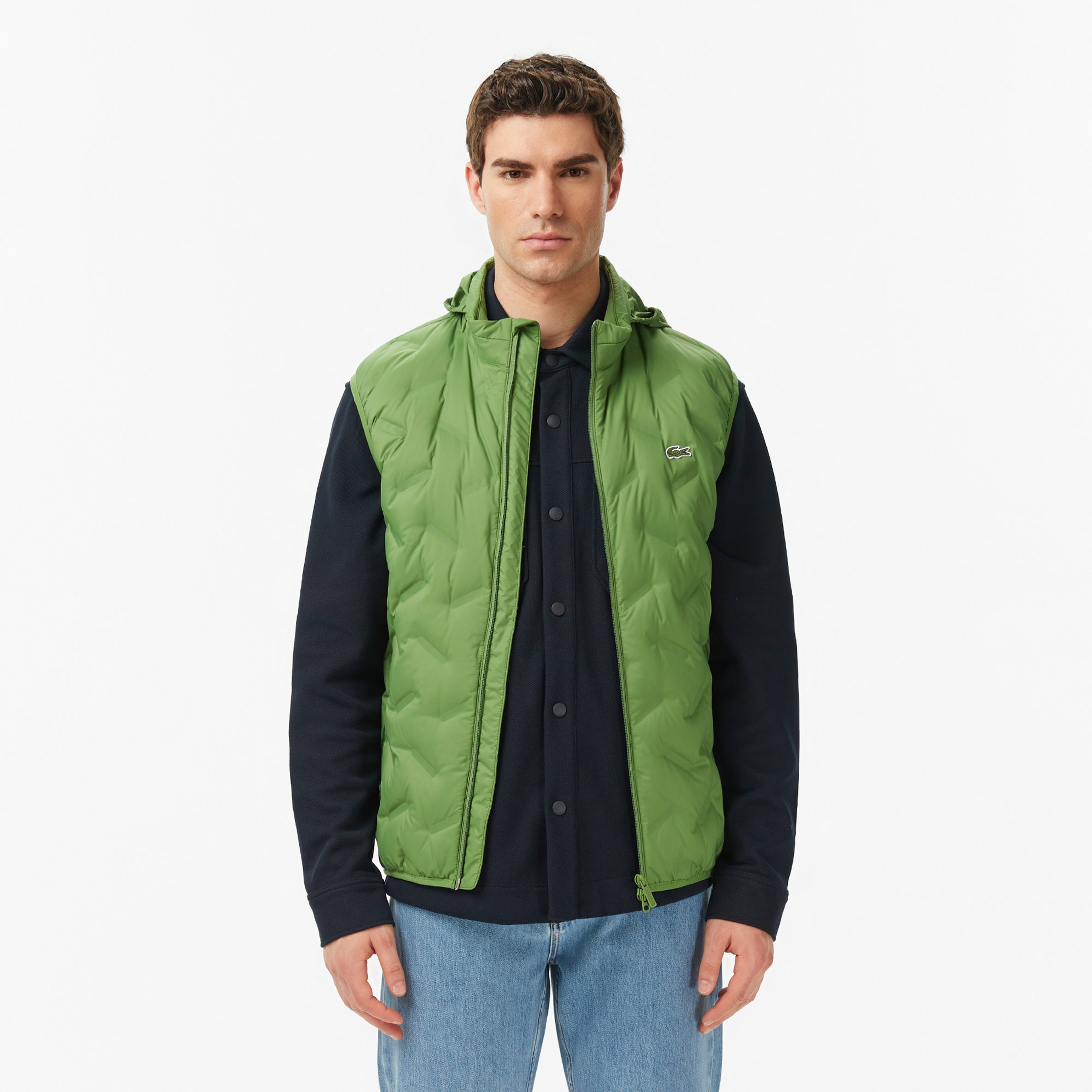 Erkek Regular Fit Dik Yaka Kapitone Yeşil Yelek