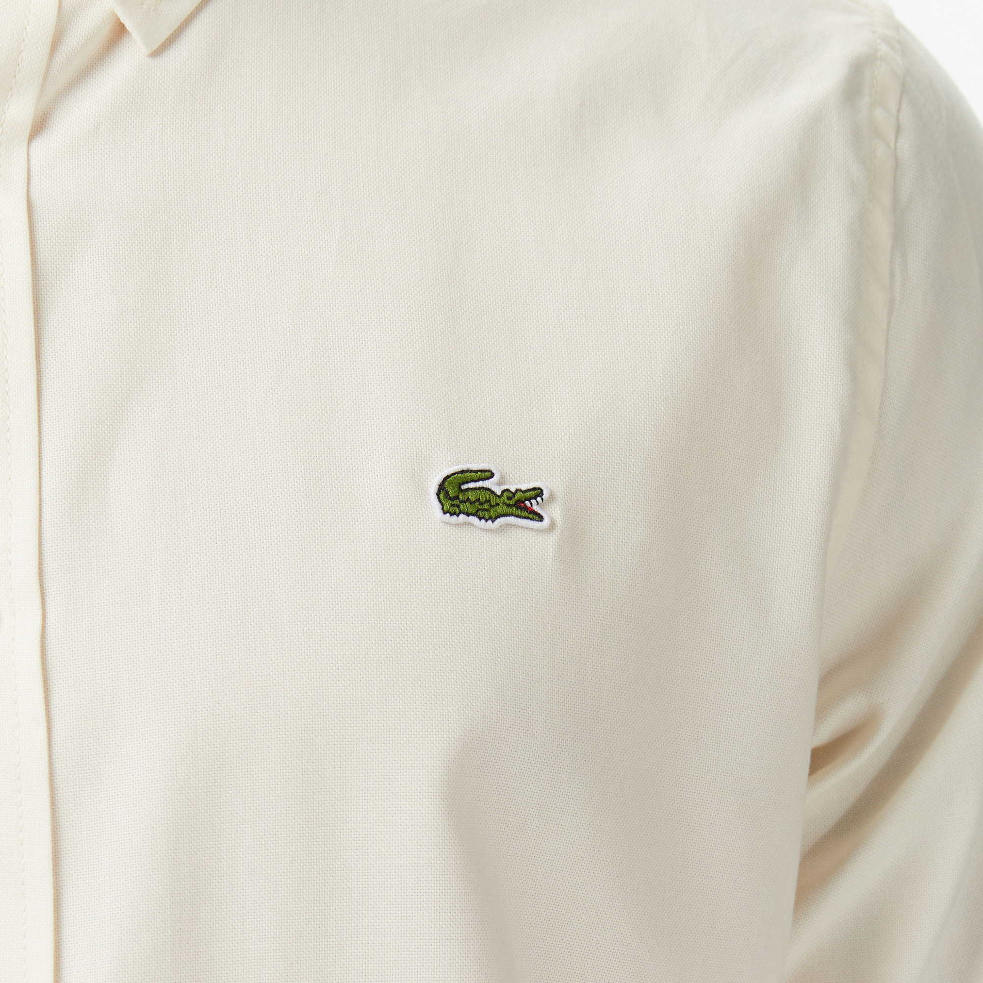 Lacoste Erkek Slim Fit Düğmeli Yaka Bej Gömlek görsel 7