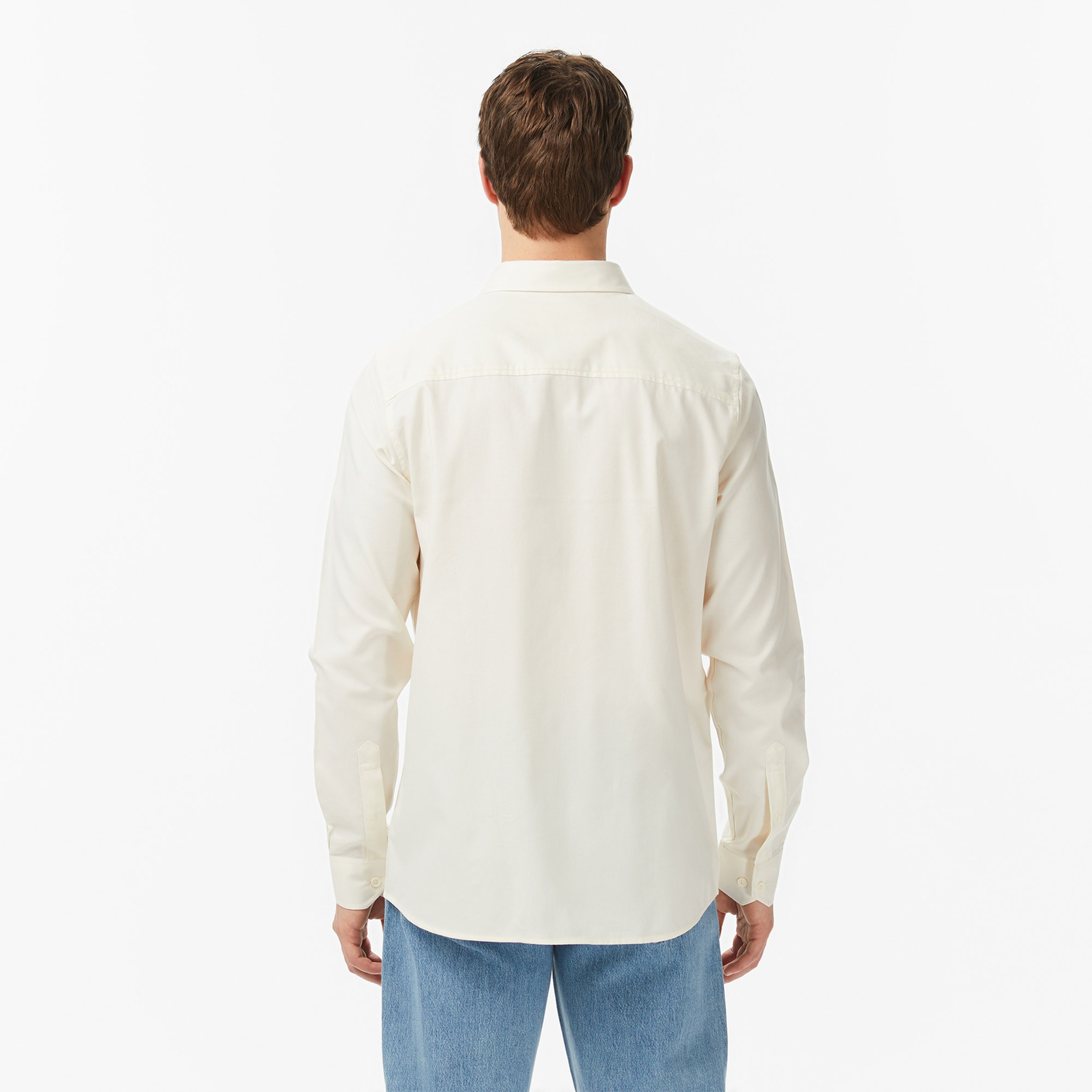 Erkek Slim Fit Düğmeli Yaka Bej Gömlek