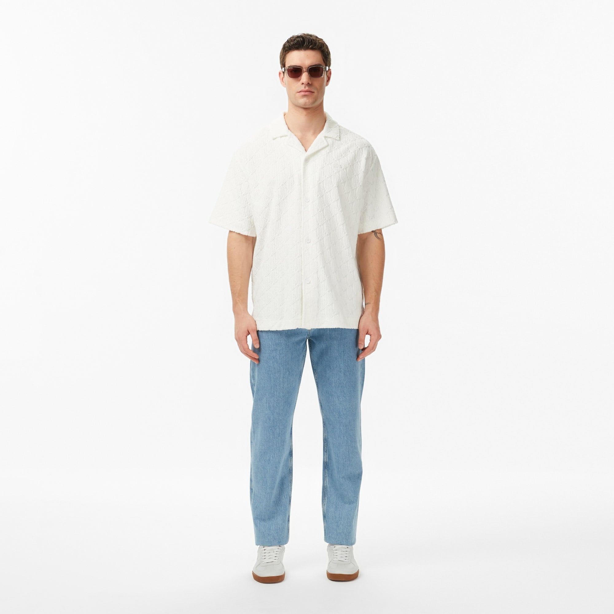 Erkek Relaxed Fit Kısa Kollu Krem Gömlek