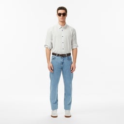 Erkek Regular Fit Düğmeli Yaka Krem Gömlek Krem