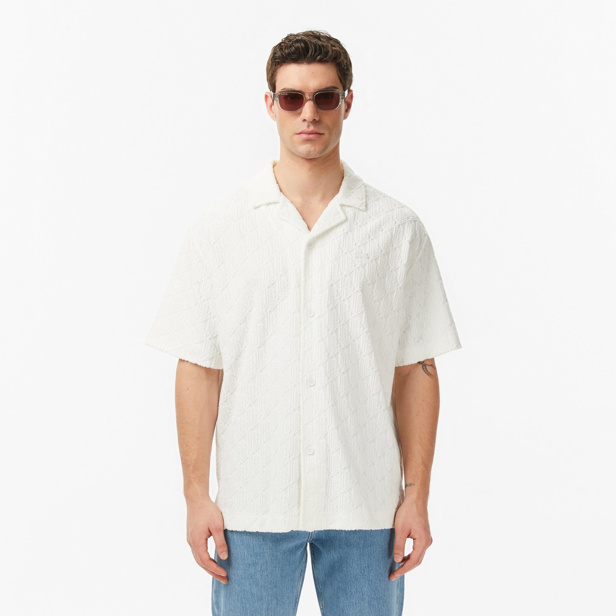 Erkek Relaxed Fit Kısa Kollu Krem Gömlek