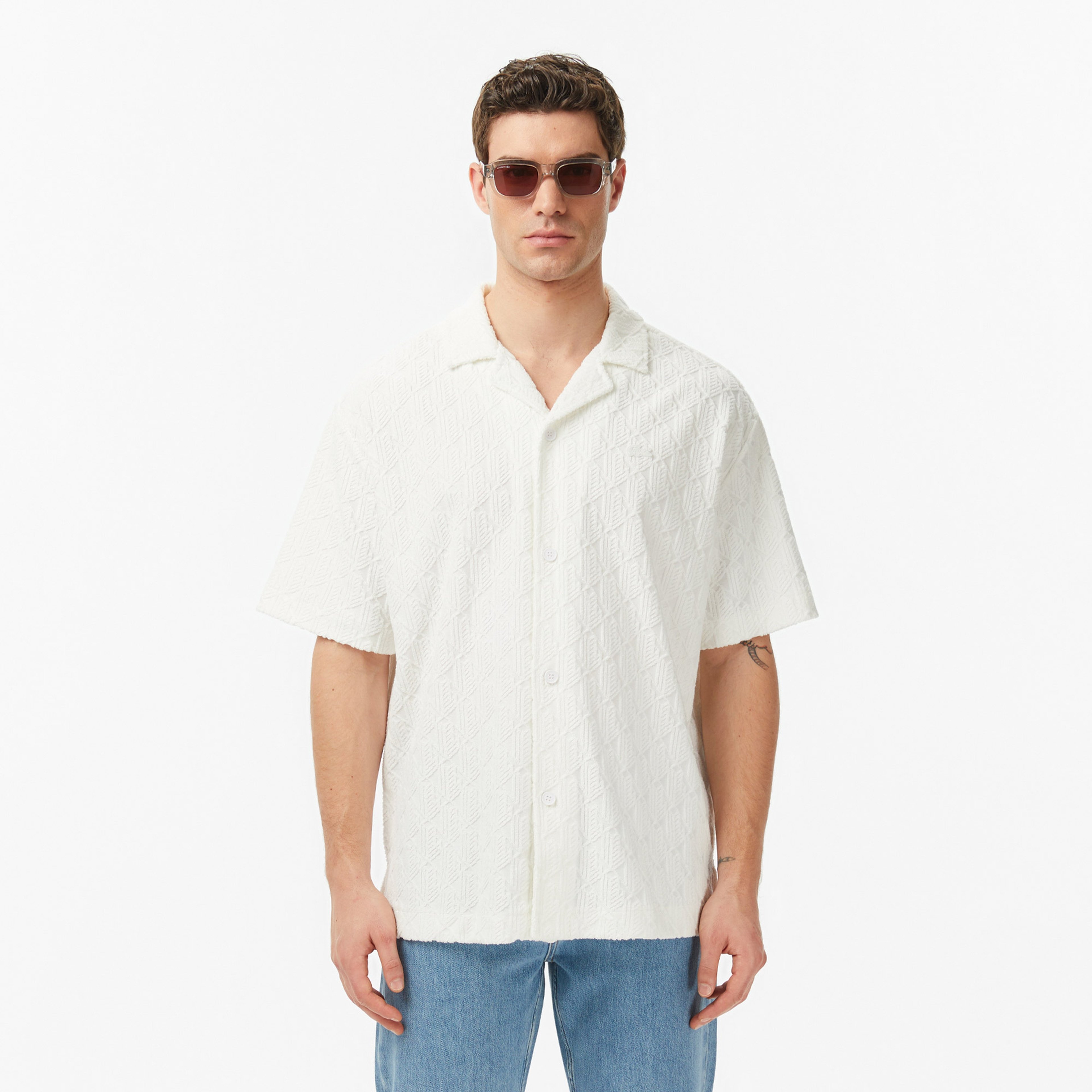 Erkek Relaxed Fit Kısa Kollu Krem Gömlek