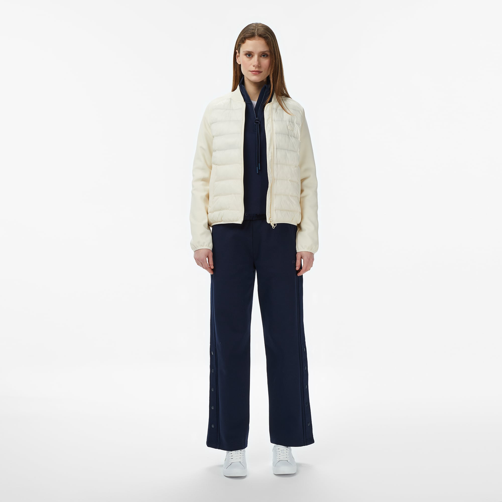 Lacoste Kadın Regular Fit Dik Yaka Renk Bloklu Krem Mont görsel 5