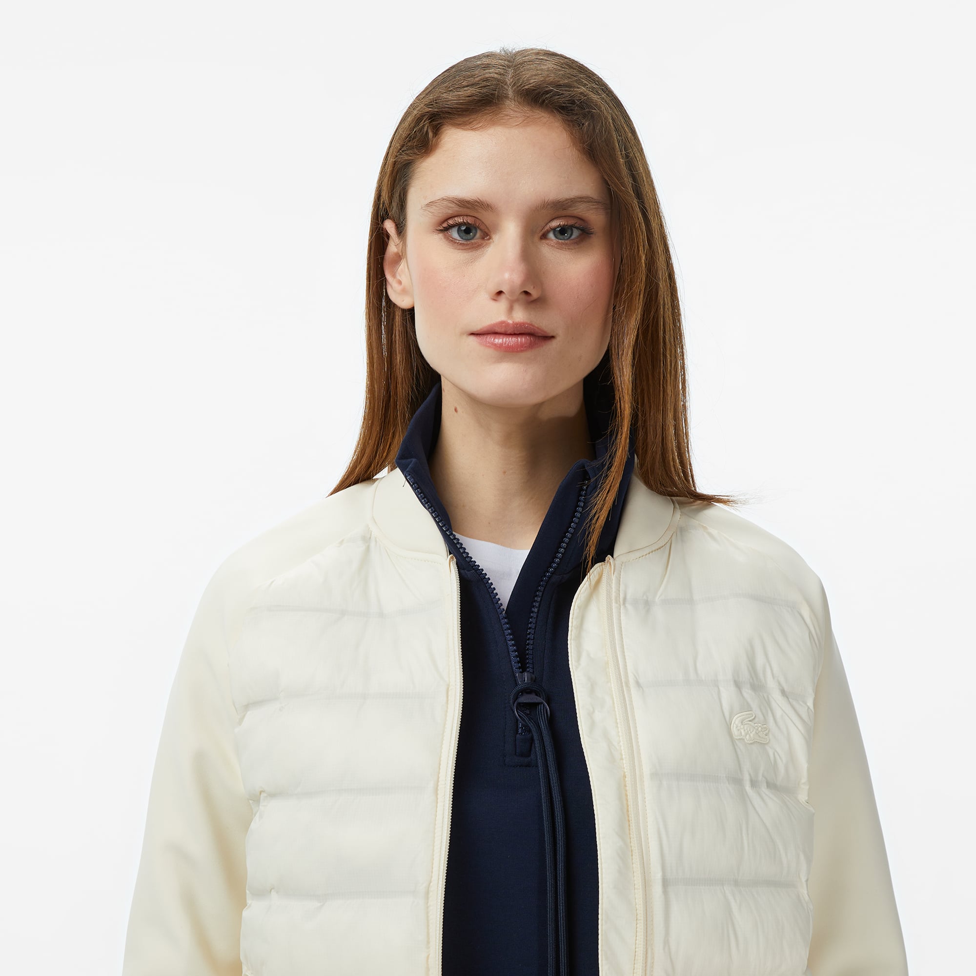 Lacoste Kadın Regular Fit Dik Yaka Renk Bloklu Krem Mont görsel 6