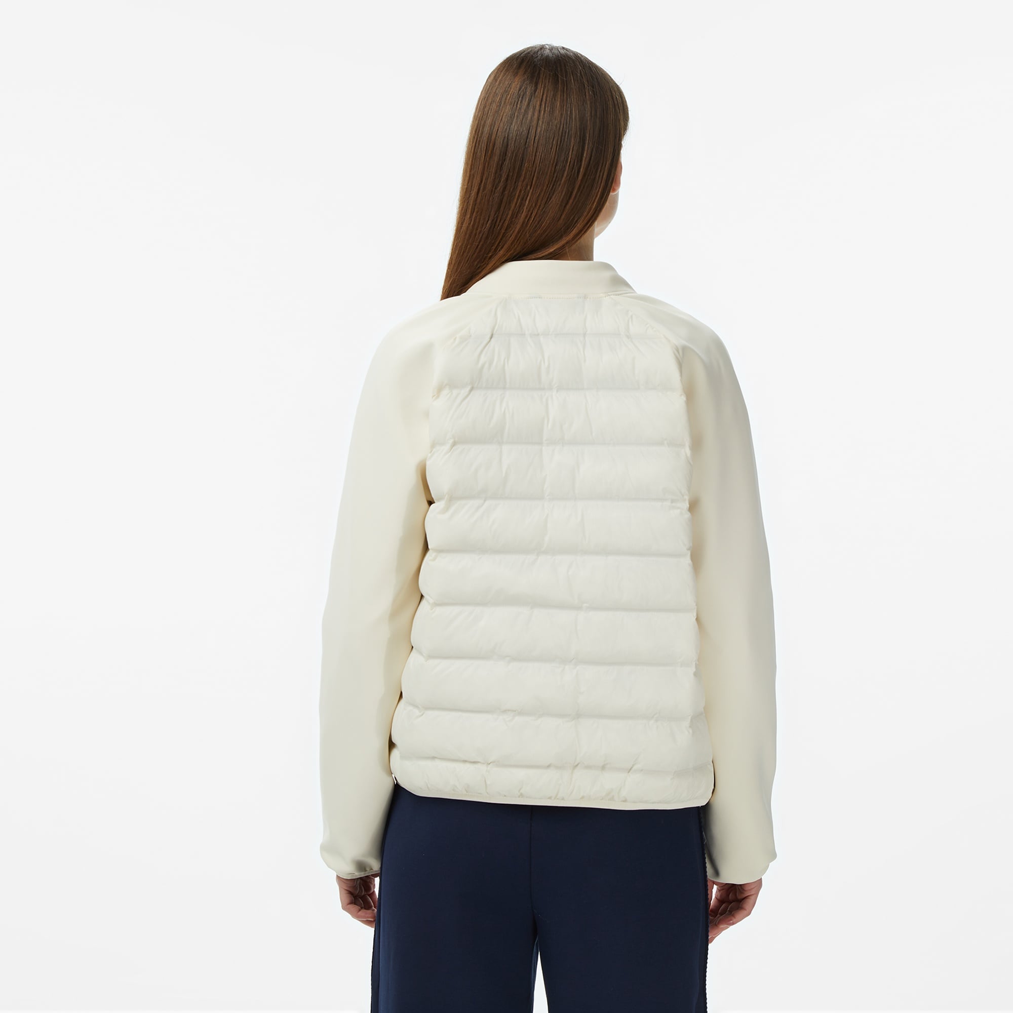 Kadın Regular Fit Dik Yaka Renk Bloklu Krem Mont