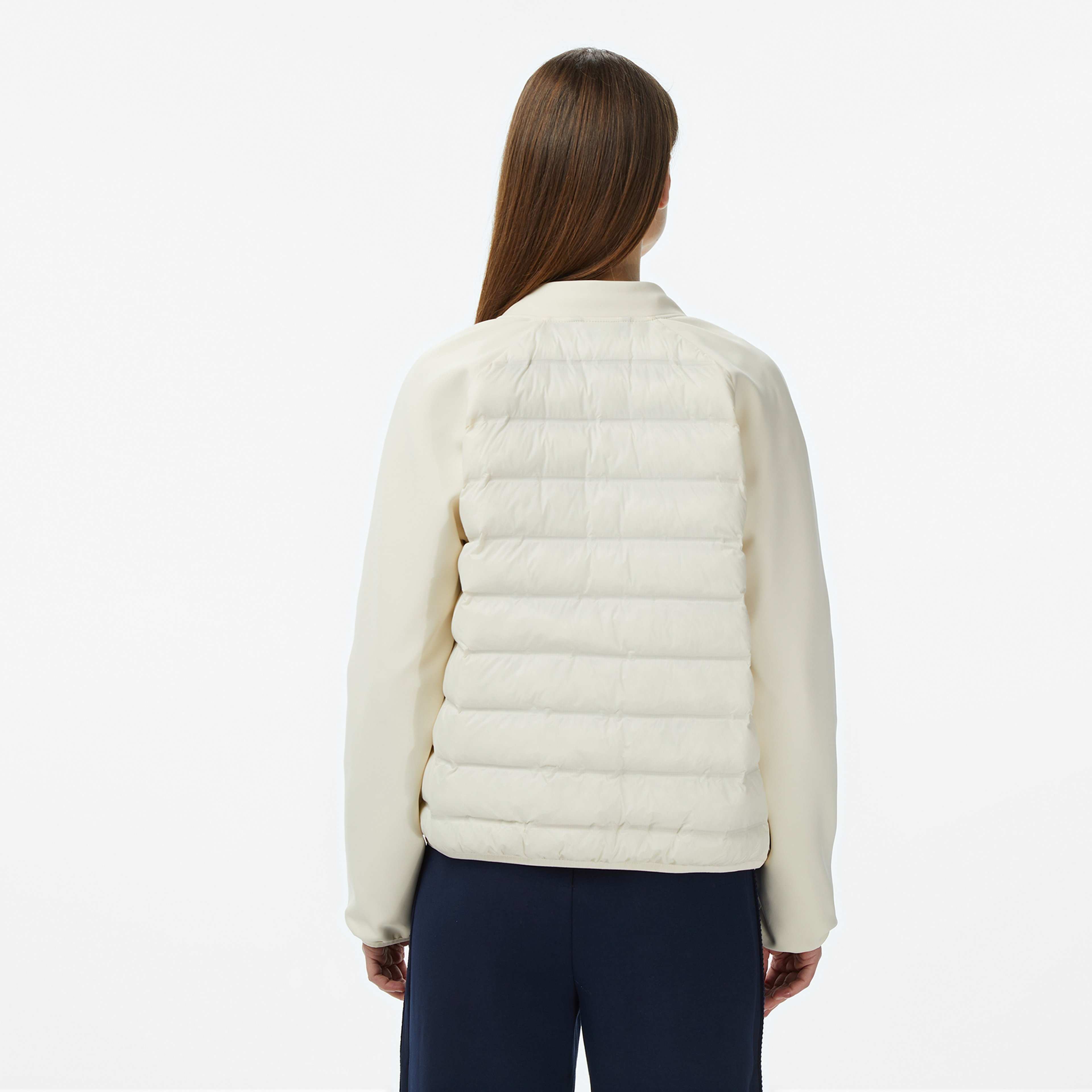 Kadın Regular Fit Dik Yaka Renk Bloklu Krem Mont