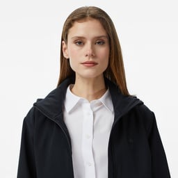 Kadın Regular Fit Kapüşonlu Baskılı Siyah Yağmurluk Siyah