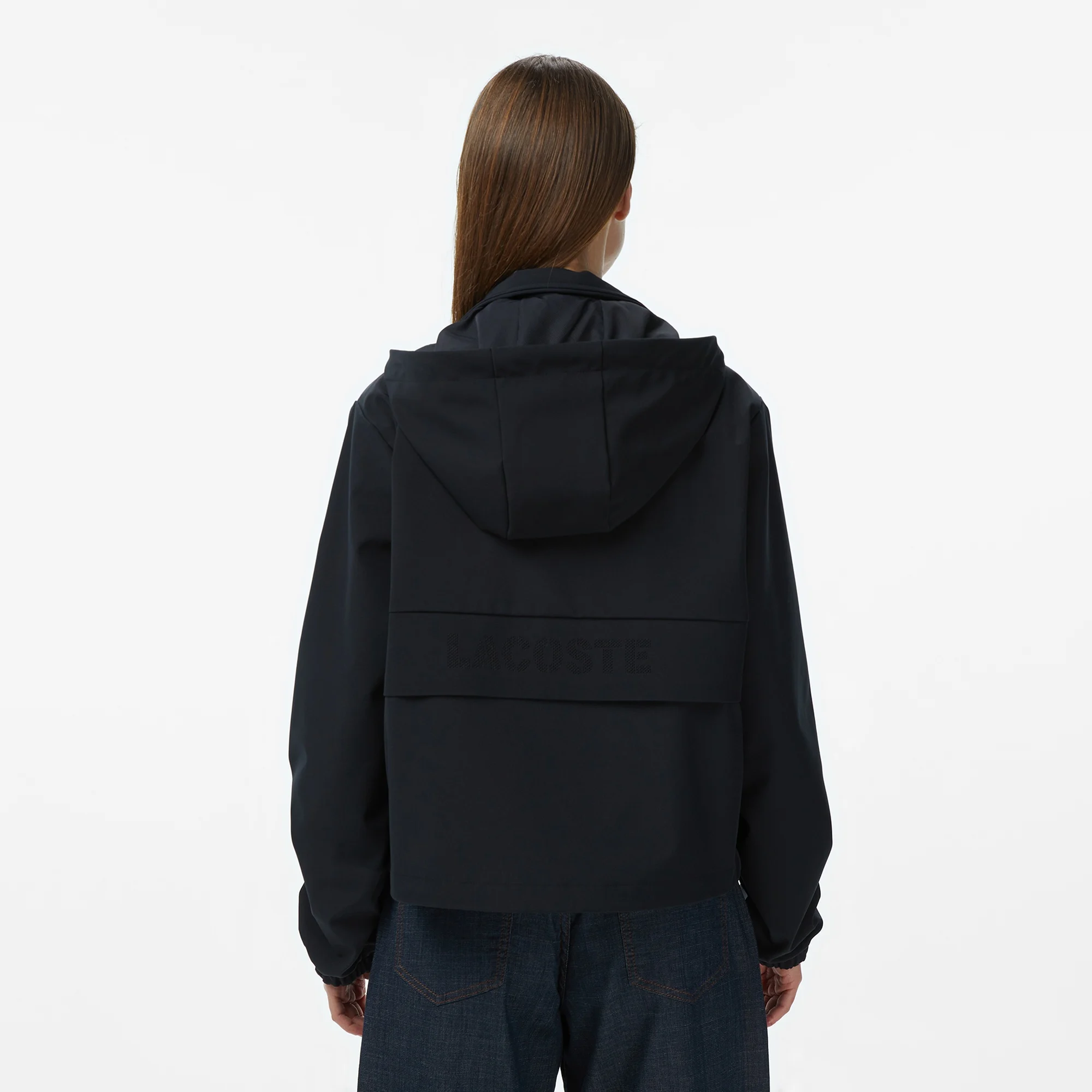 Kadın Regular Fit Kapüşonlu Baskılı Siyah Yağmurluk